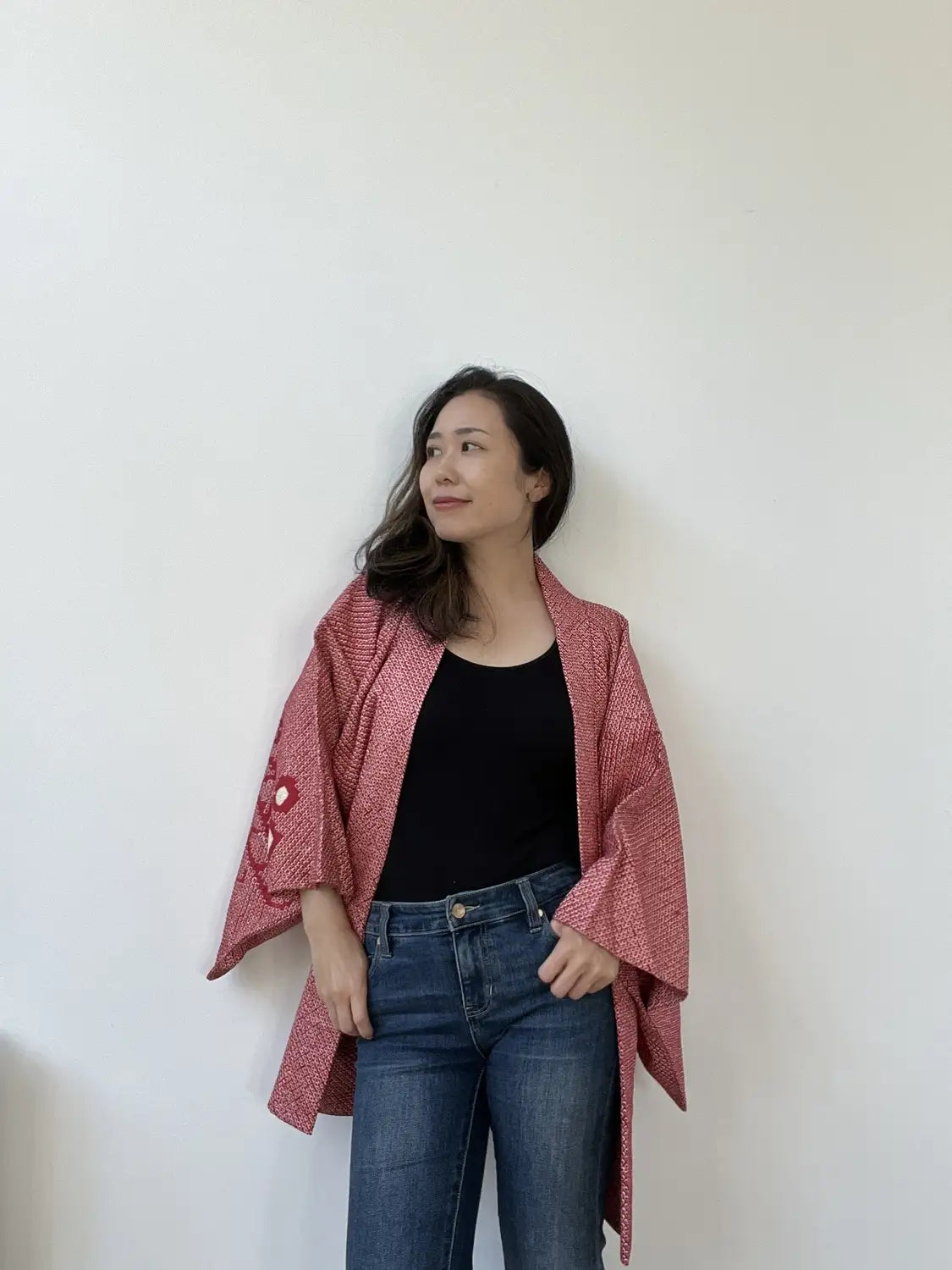 Vintage kleur Haori - Rood E-gasumi -