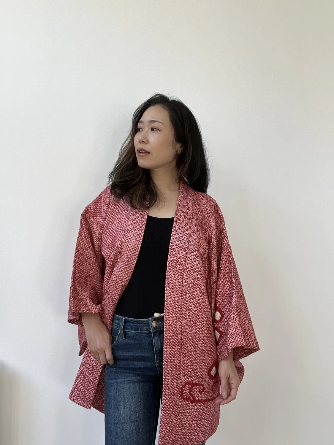 Vintage kleur Haori - Rood E-gasumi -