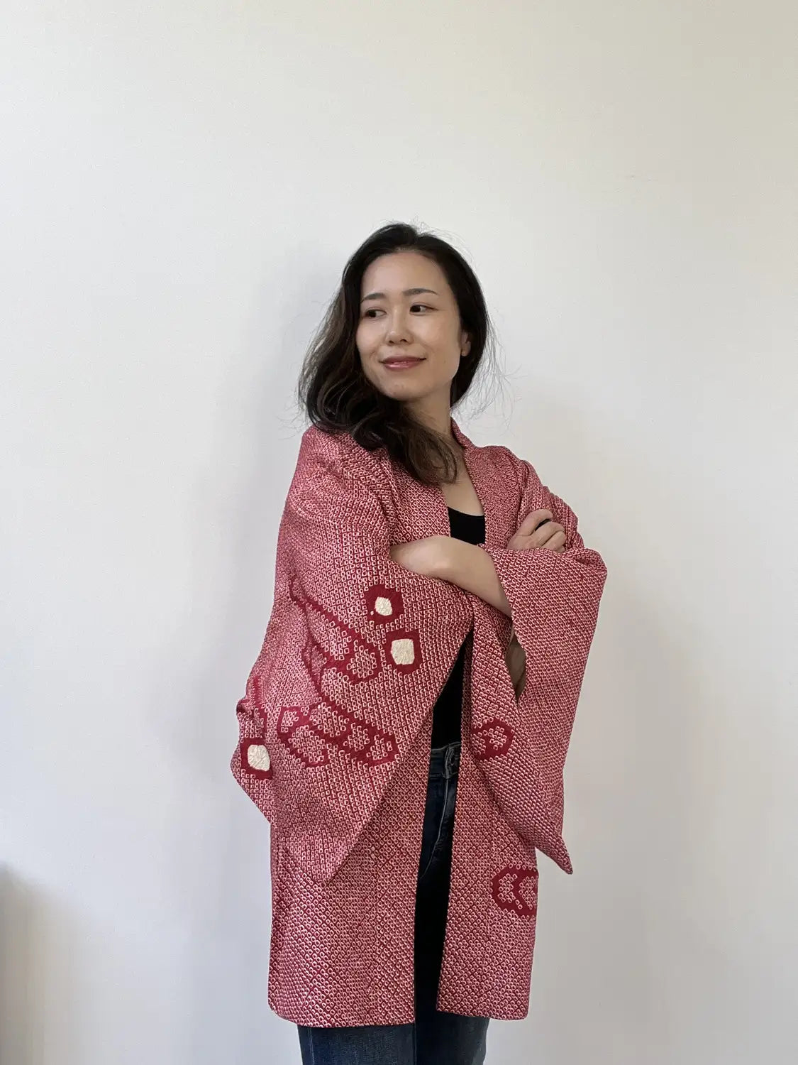 Vintage kleur Haori - Rood E-gasumi -