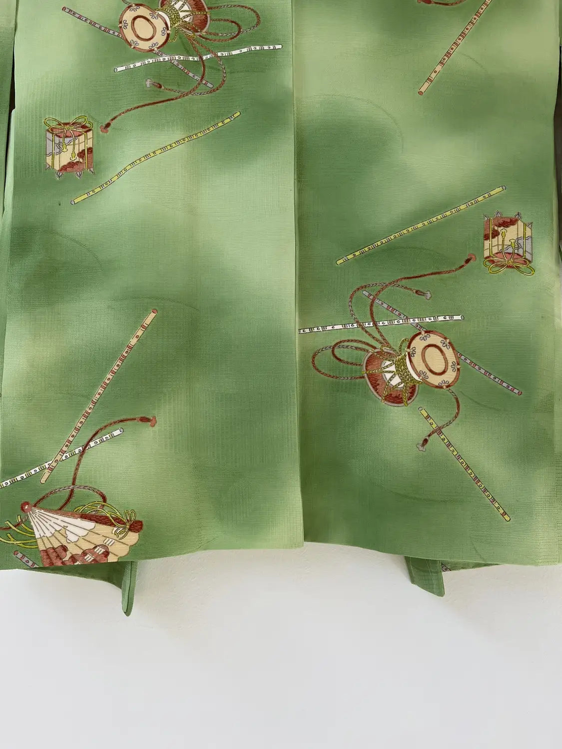 Vintage kleur Haori - Groene Tsuzumi muziekinstrument -
