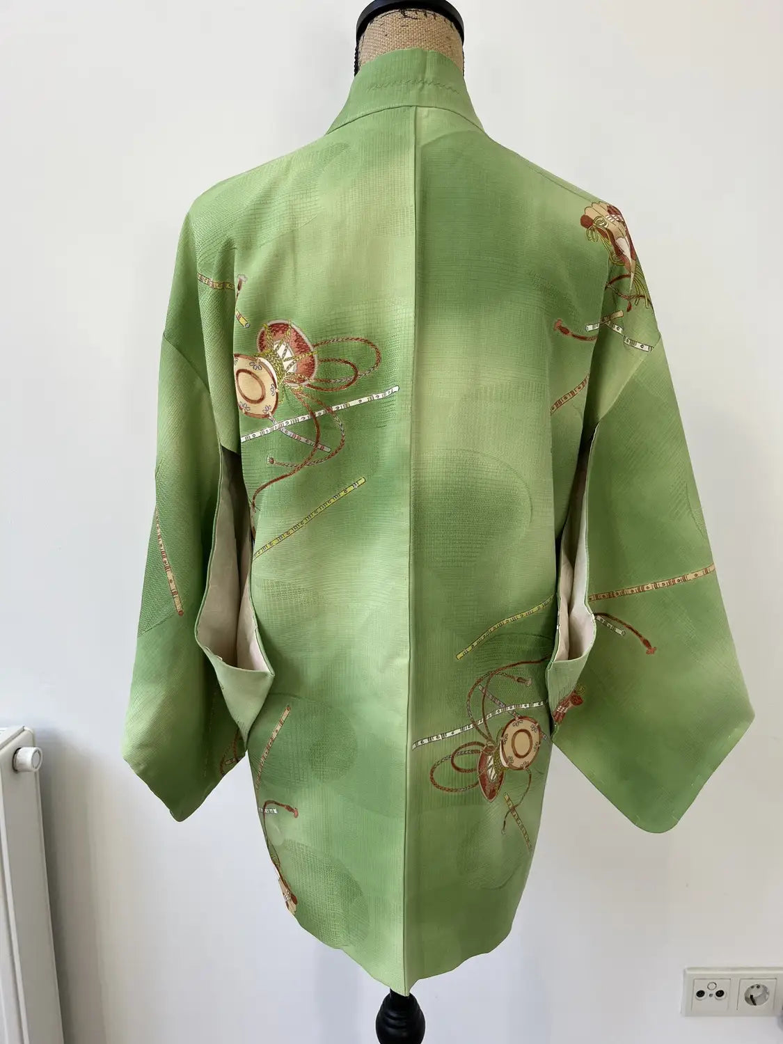 Vintage kleur Haori - Groene Tsuzumi muziekinstrument -