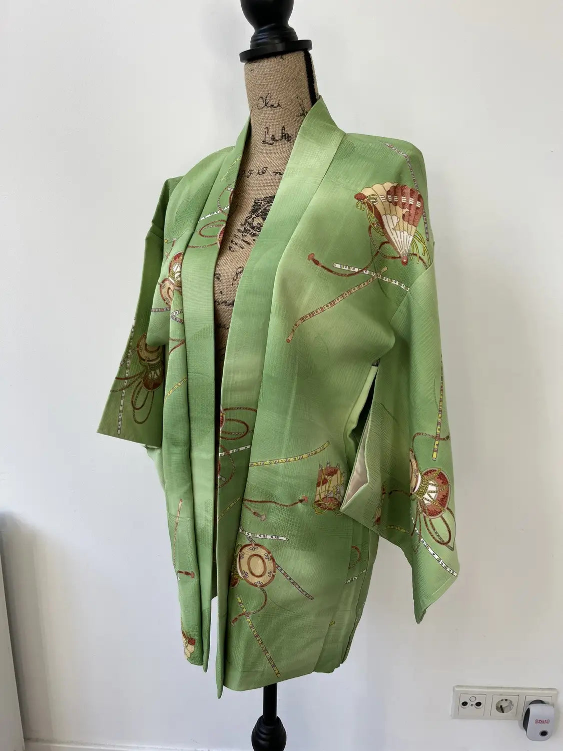 Vintage kleur Haori - Groene Tsuzumi muziekinstrument -