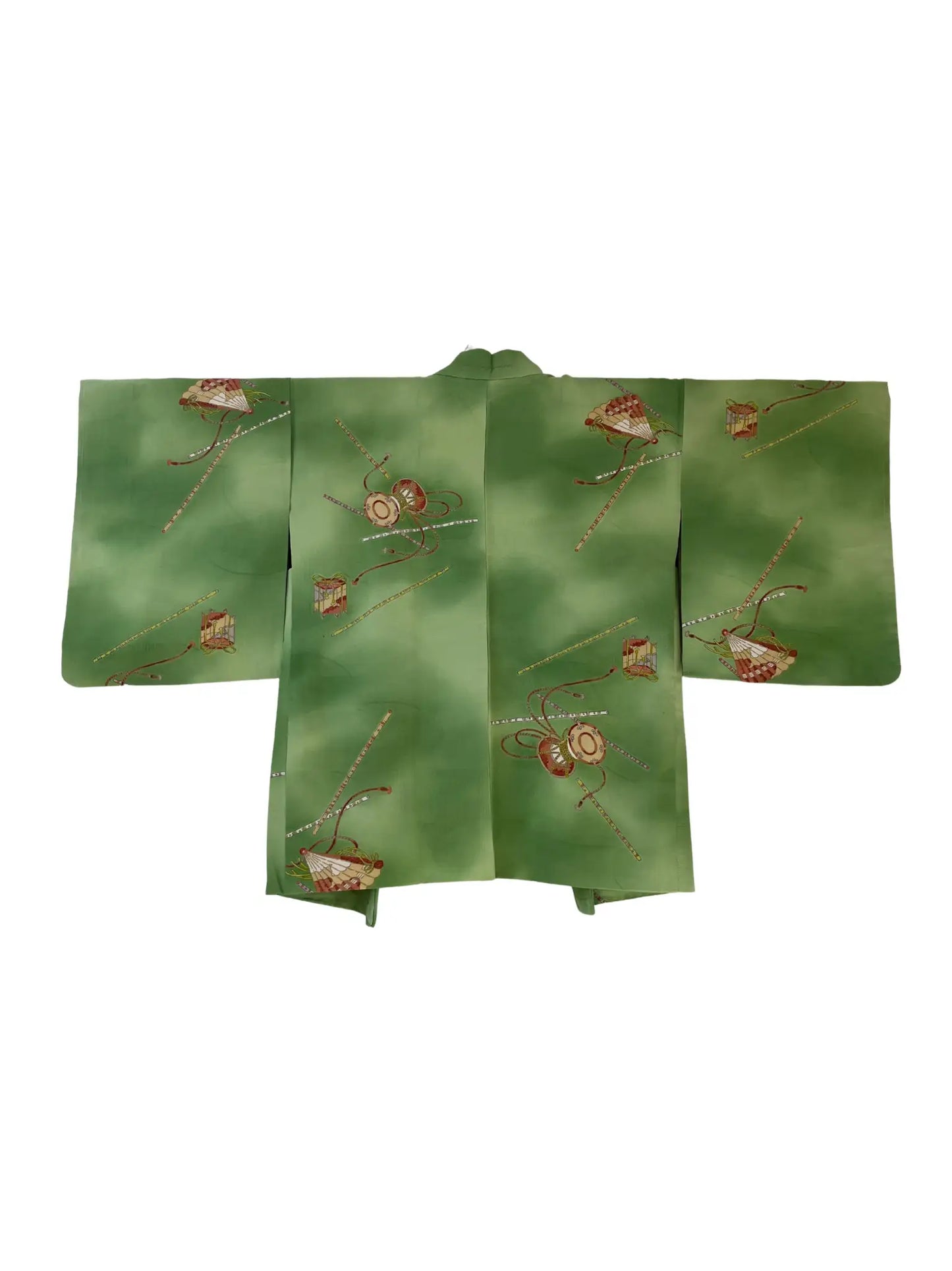 Vintage kleur Haori - Groene Tsuzumi muziekinstrument -