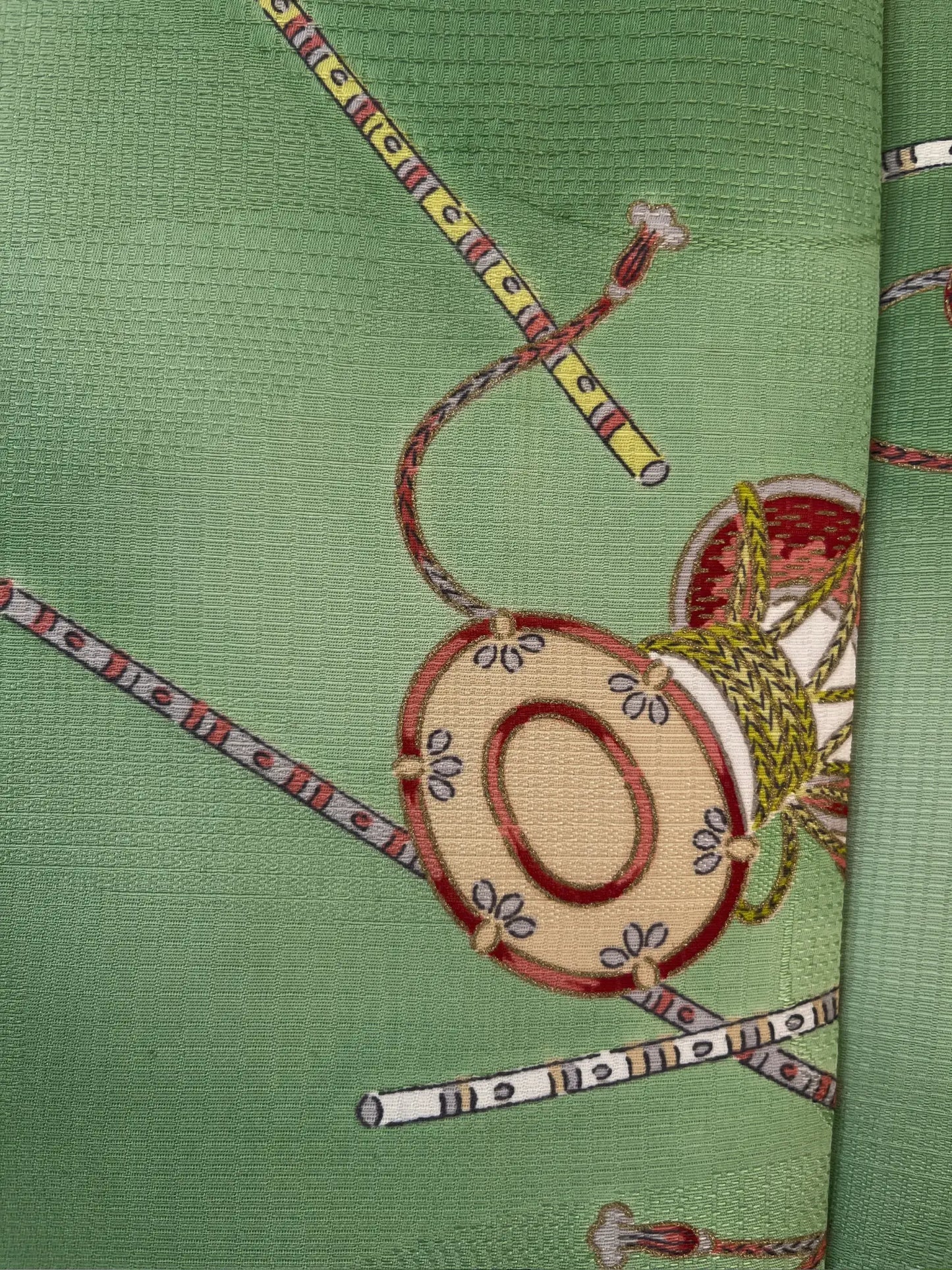 Vintage kleur Haori - Groene Tsuzumi muziekinstrument -