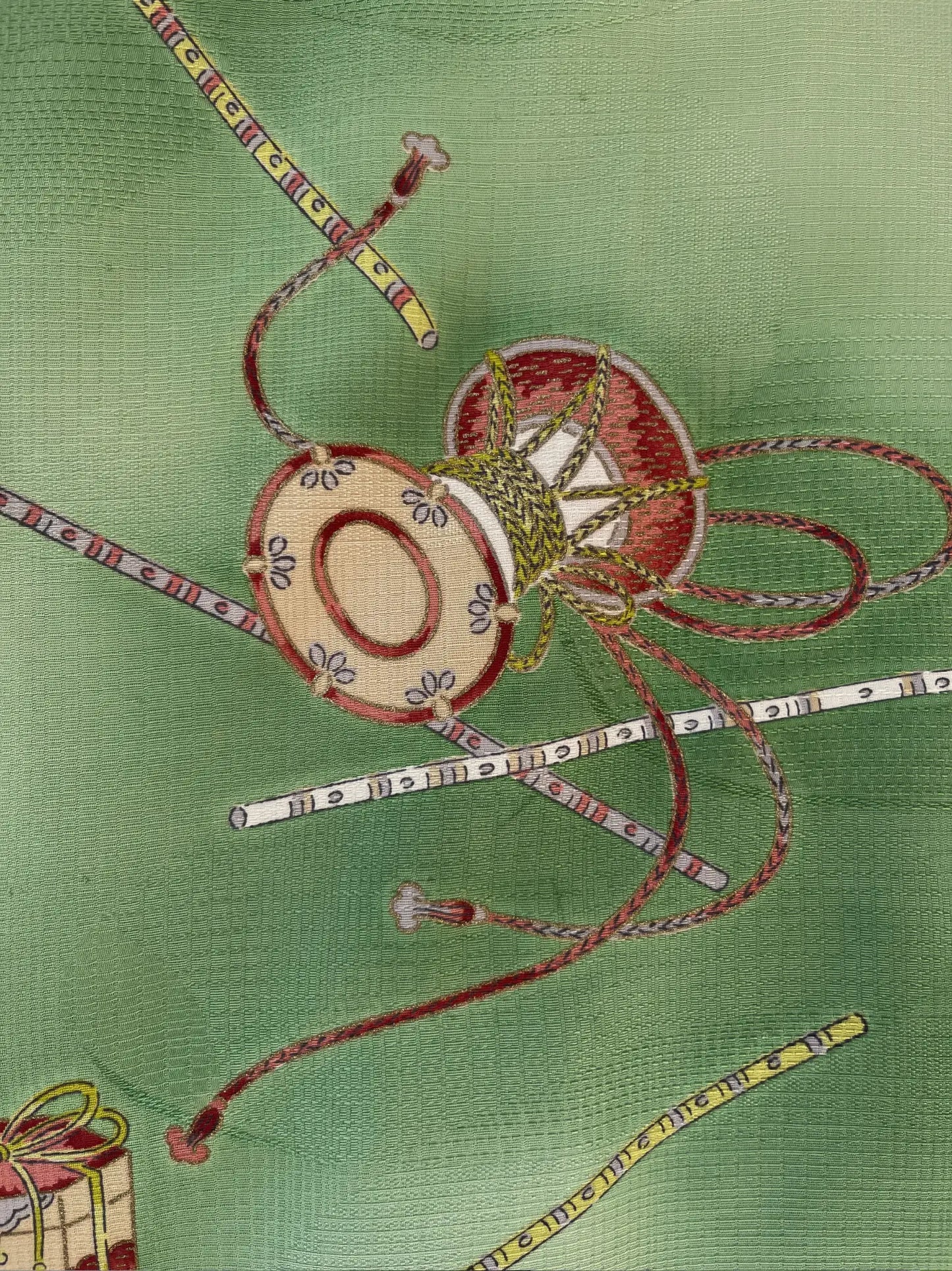 Vintage kleur Haori - Groene Tsuzumi muziekinstrument -