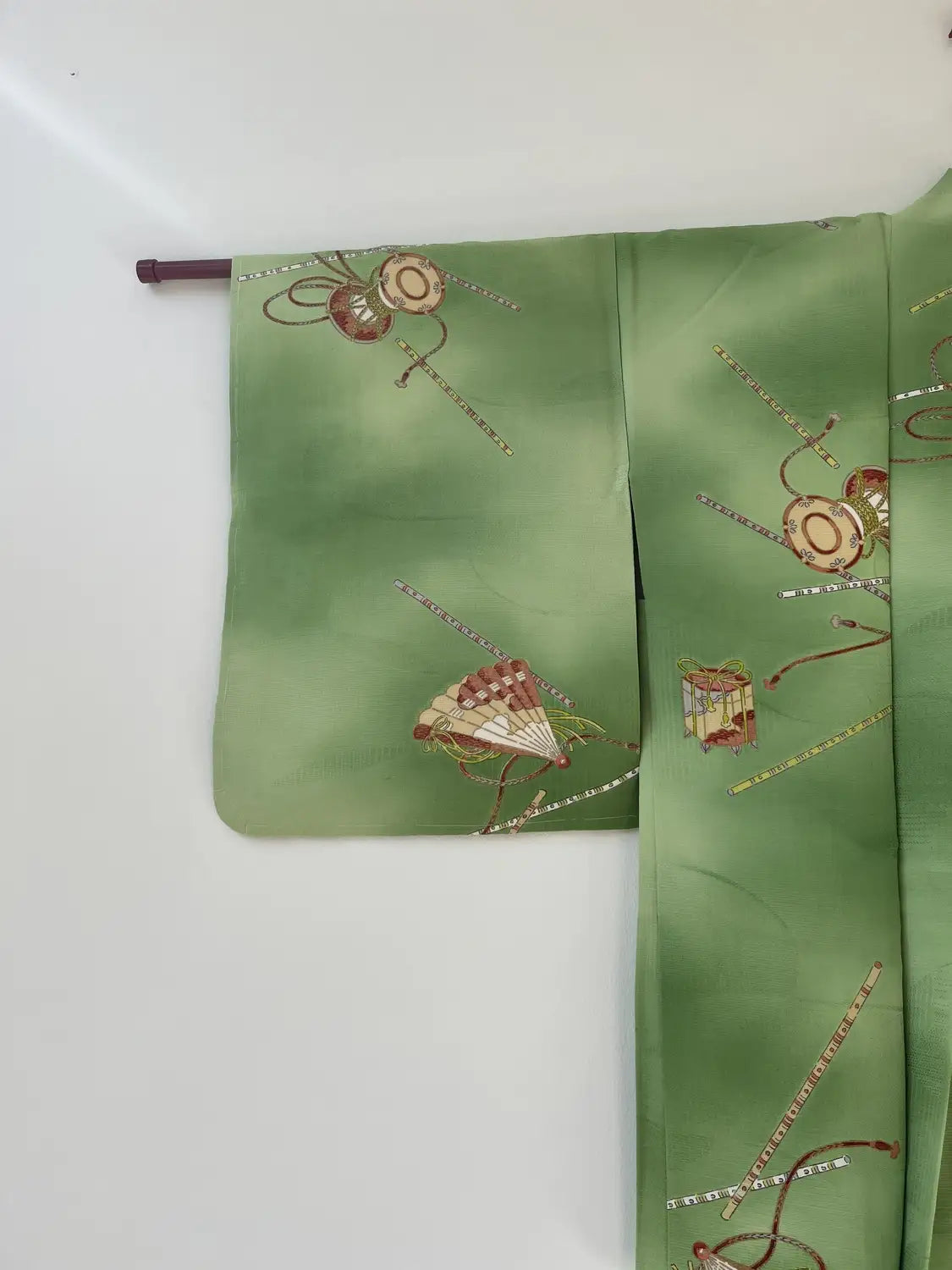 Vintage kleur Haori - Groene Tsuzumi muziekinstrument -