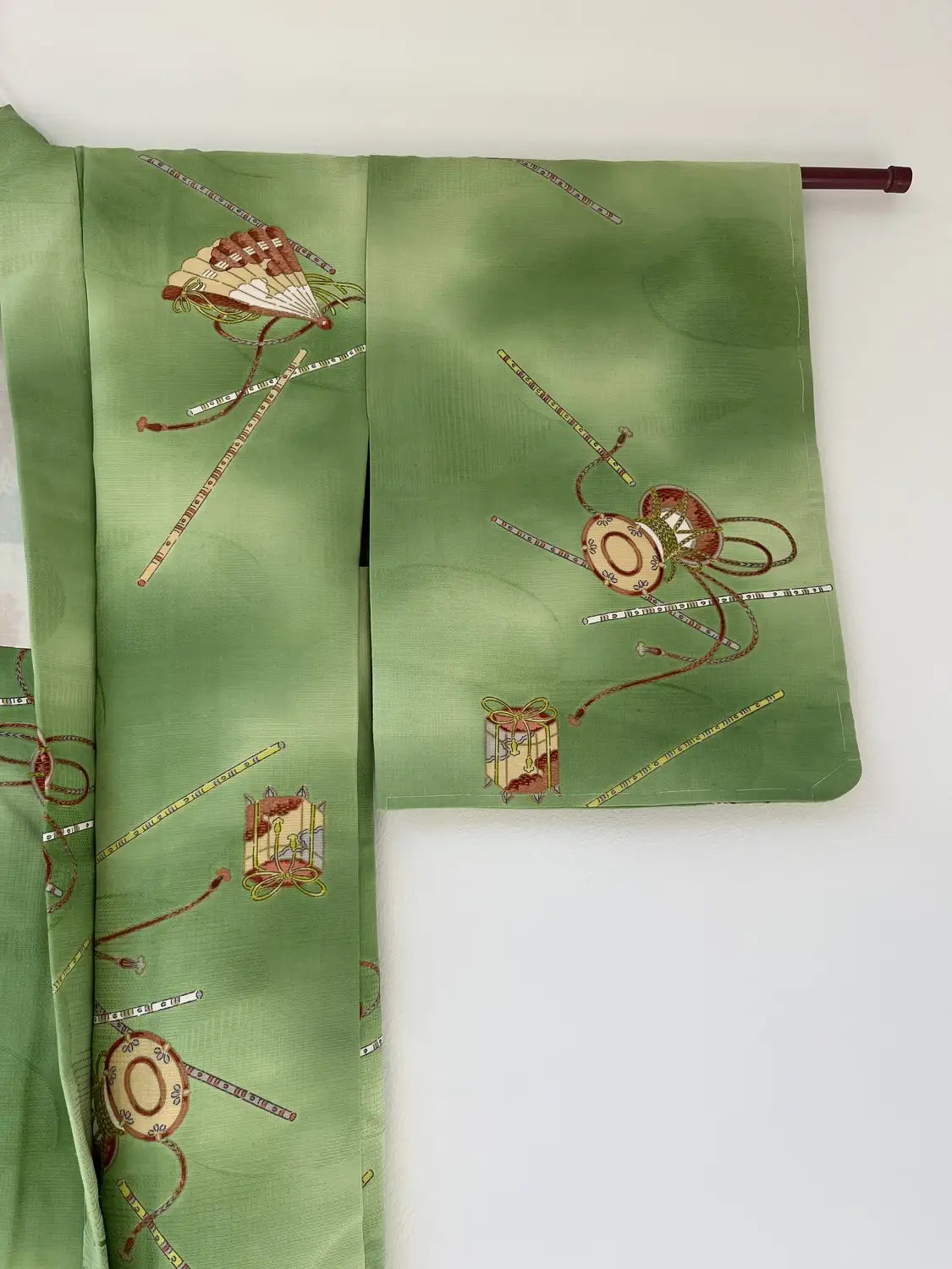 Vintage kleur Haori - Groene Tsuzumi muziekinstrument -