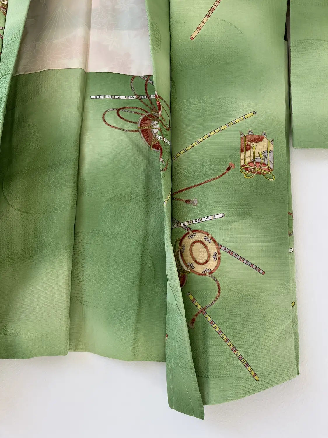 Vintage kleur Haori - Groene Tsuzumi muziekinstrument -