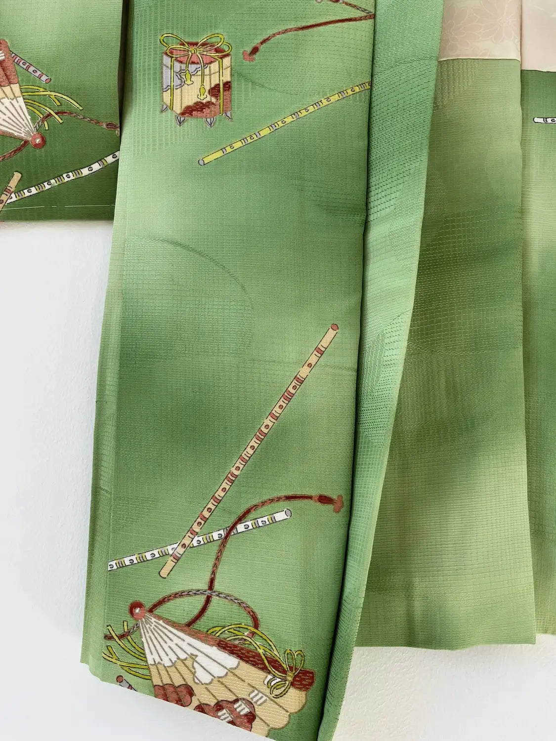 Vintage kleur Haori - Groene Tsuzumi muziekinstrument -