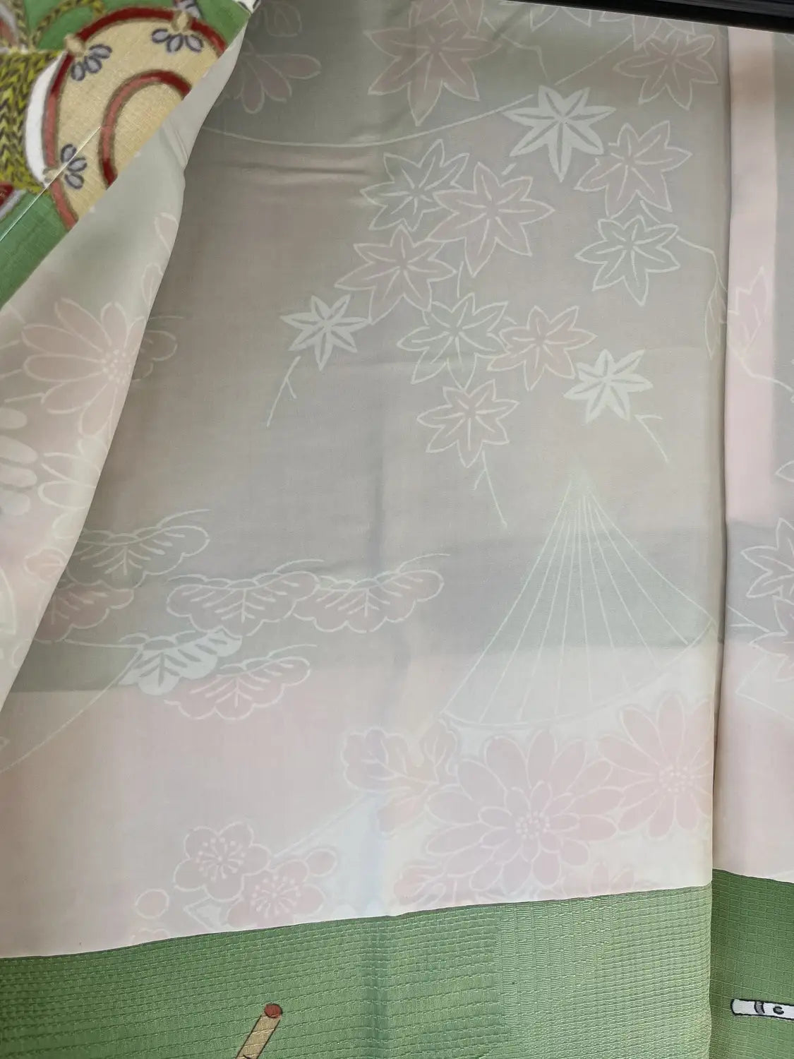 Vintage kleur Haori - Groene Tsuzumi muziekinstrument -