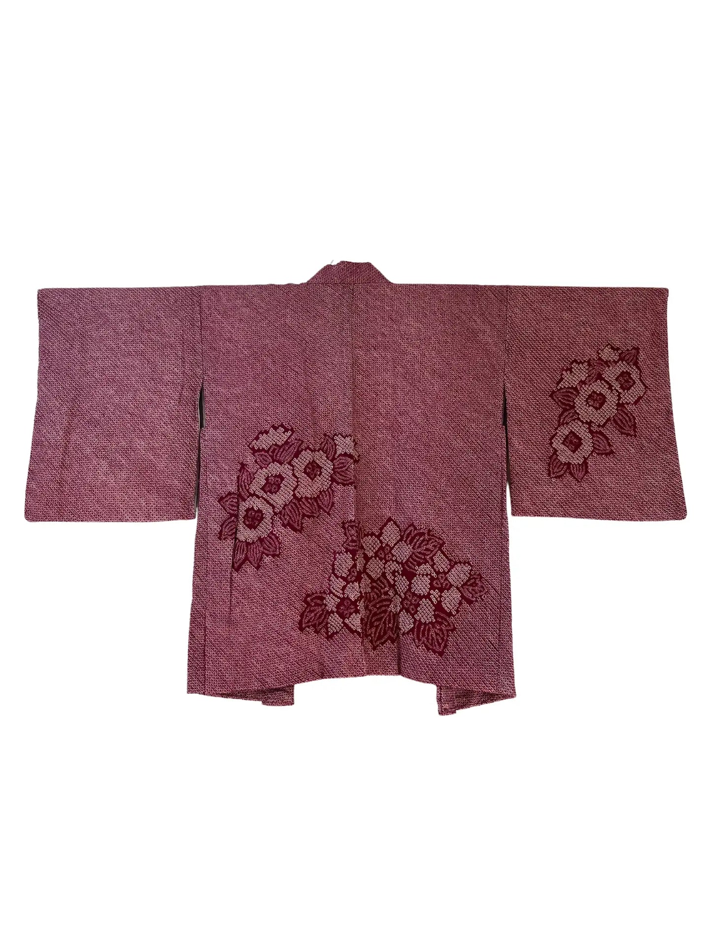 Vintage kleur Haori - Donkerrode bloem en blad -