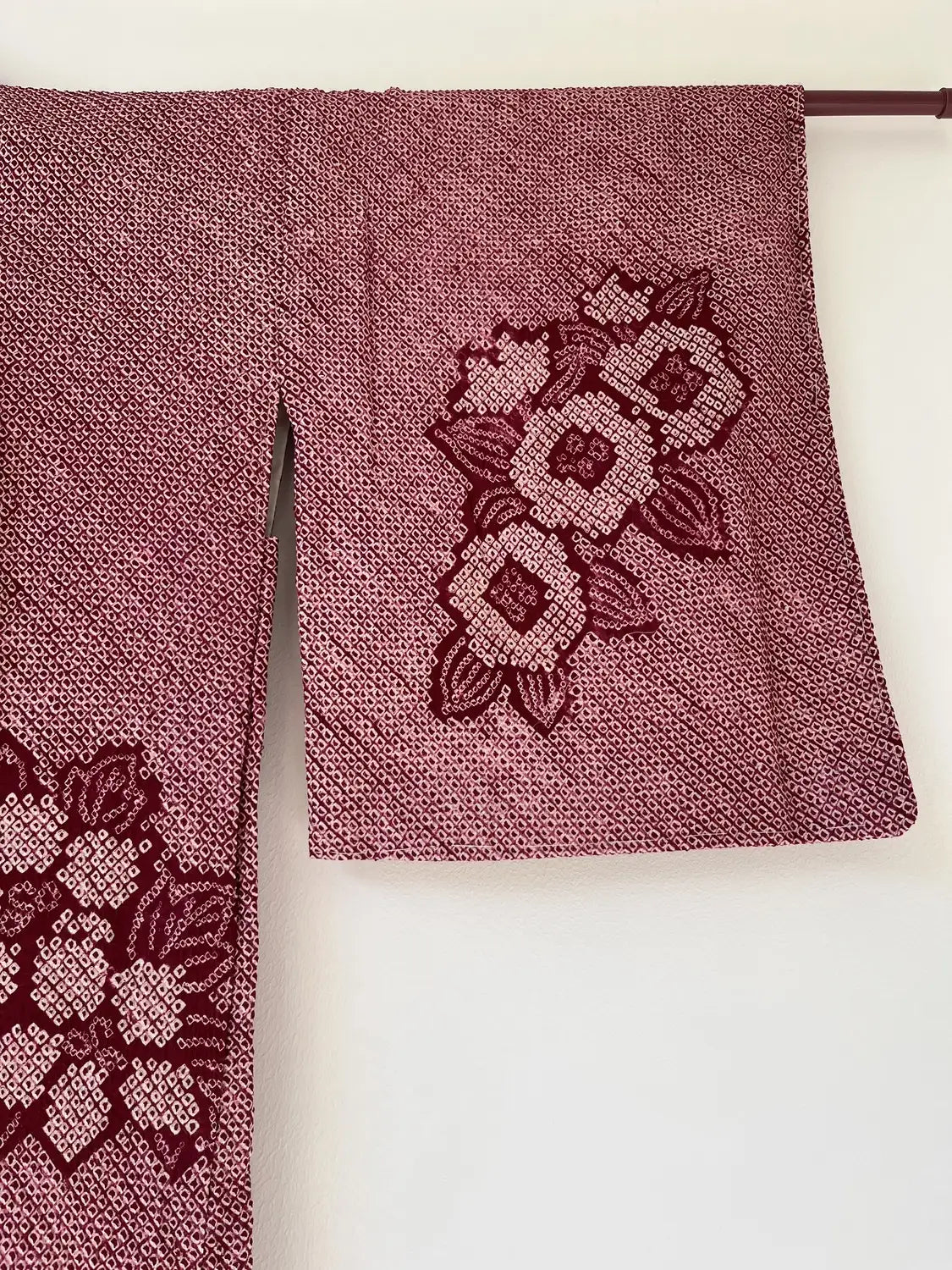 Vintage kleur Haori - Donkerrode bloem en blad -