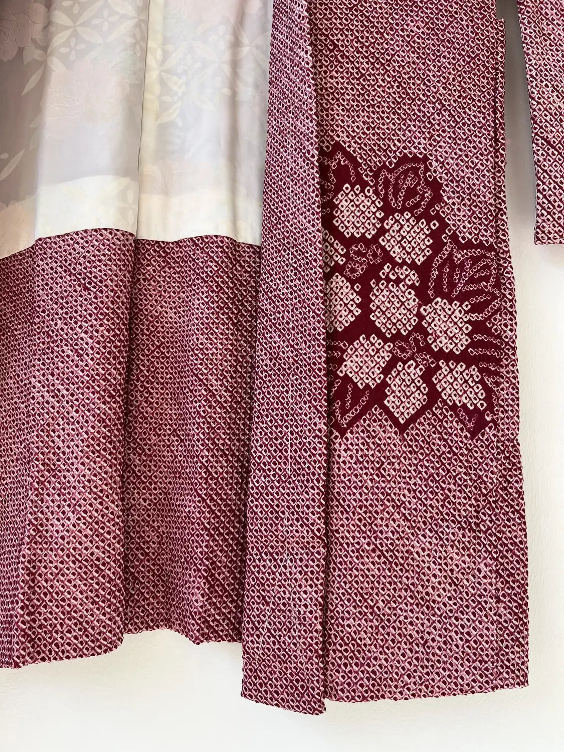 Vintage kleur Haori - Donkerrode bloem en blad -