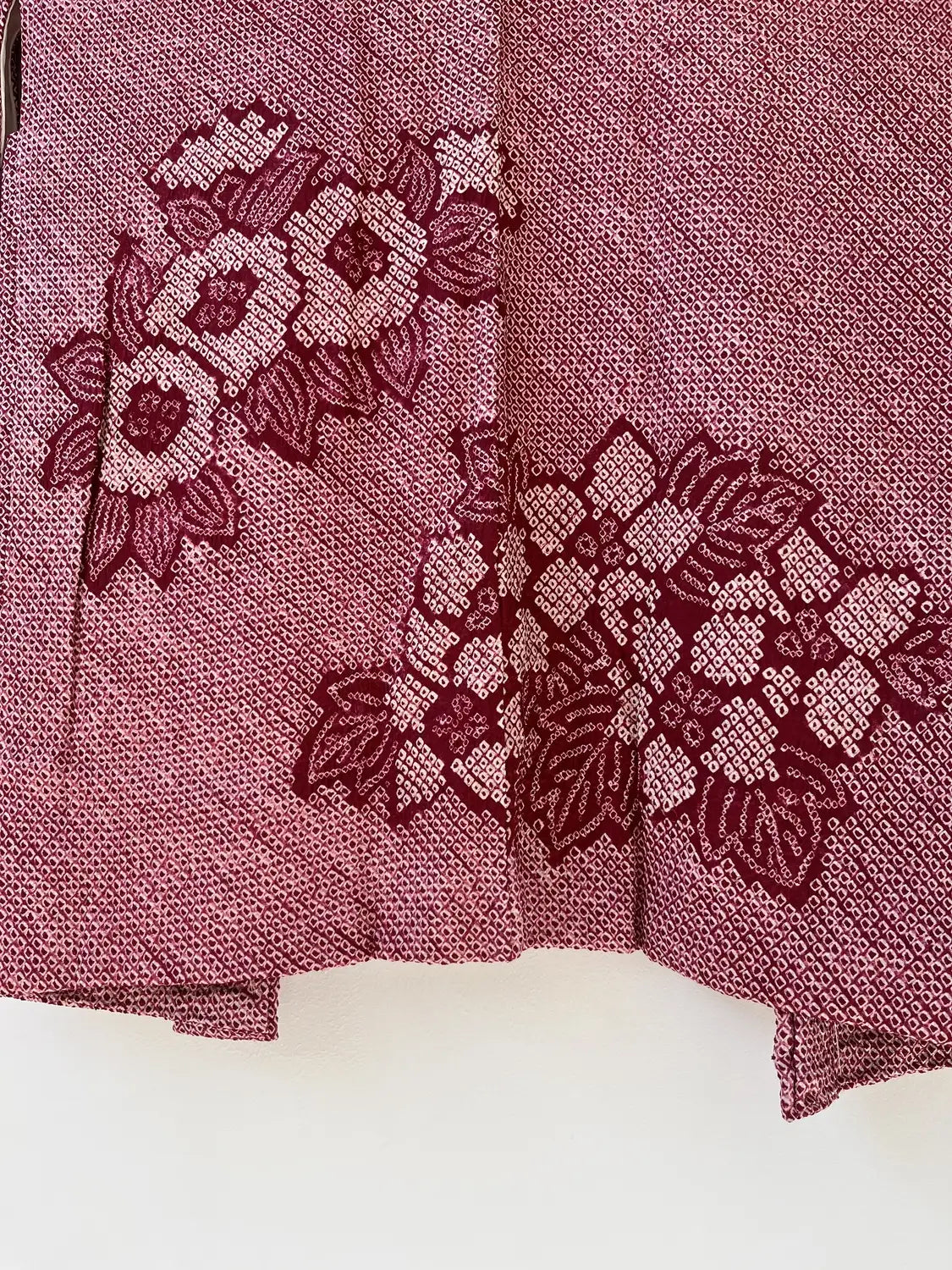 Vintage kleur Haori - Donkerrode bloem en blad -