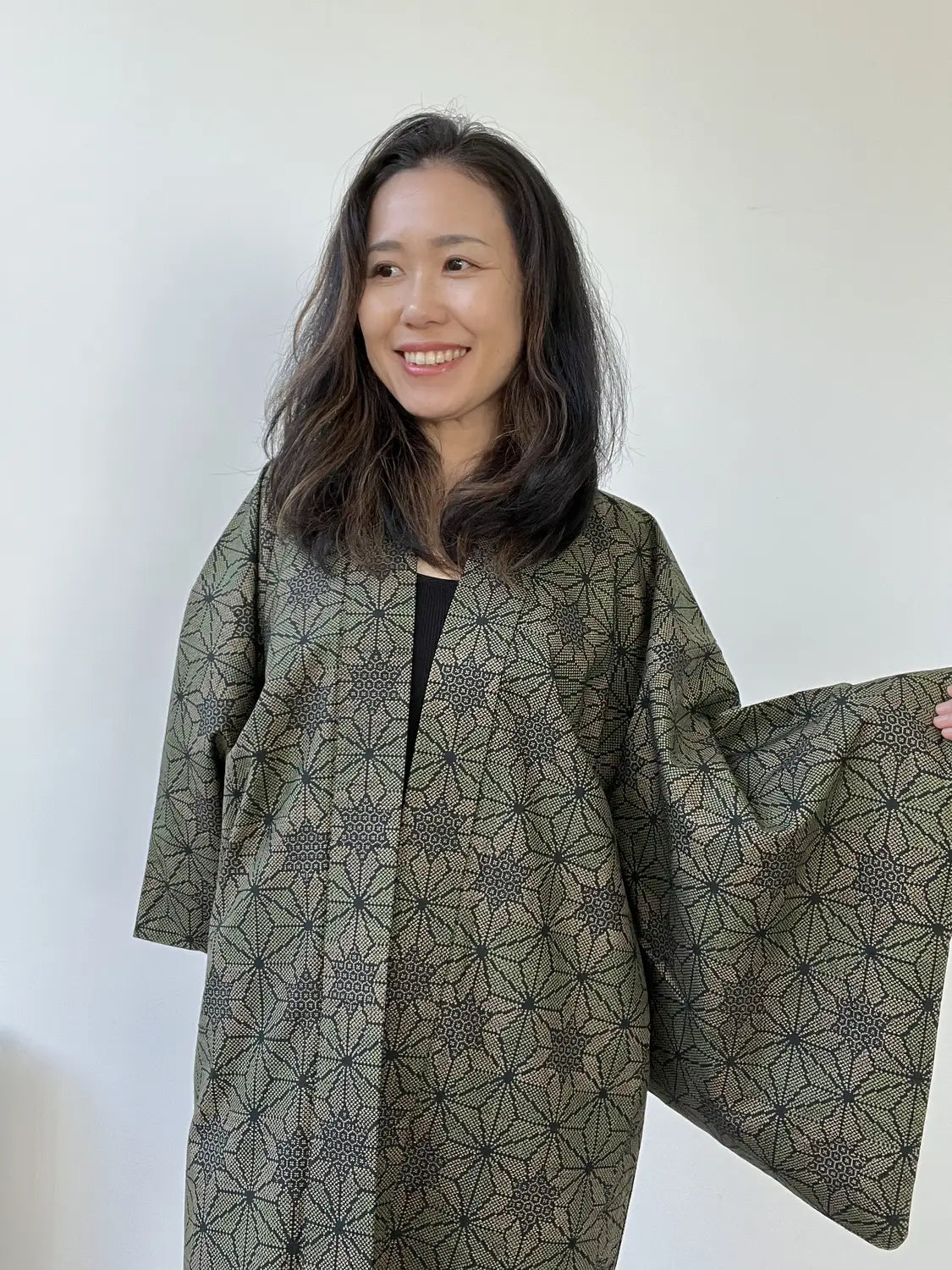 Vintage Tsumugi Haori - Zwarte Asanoha-