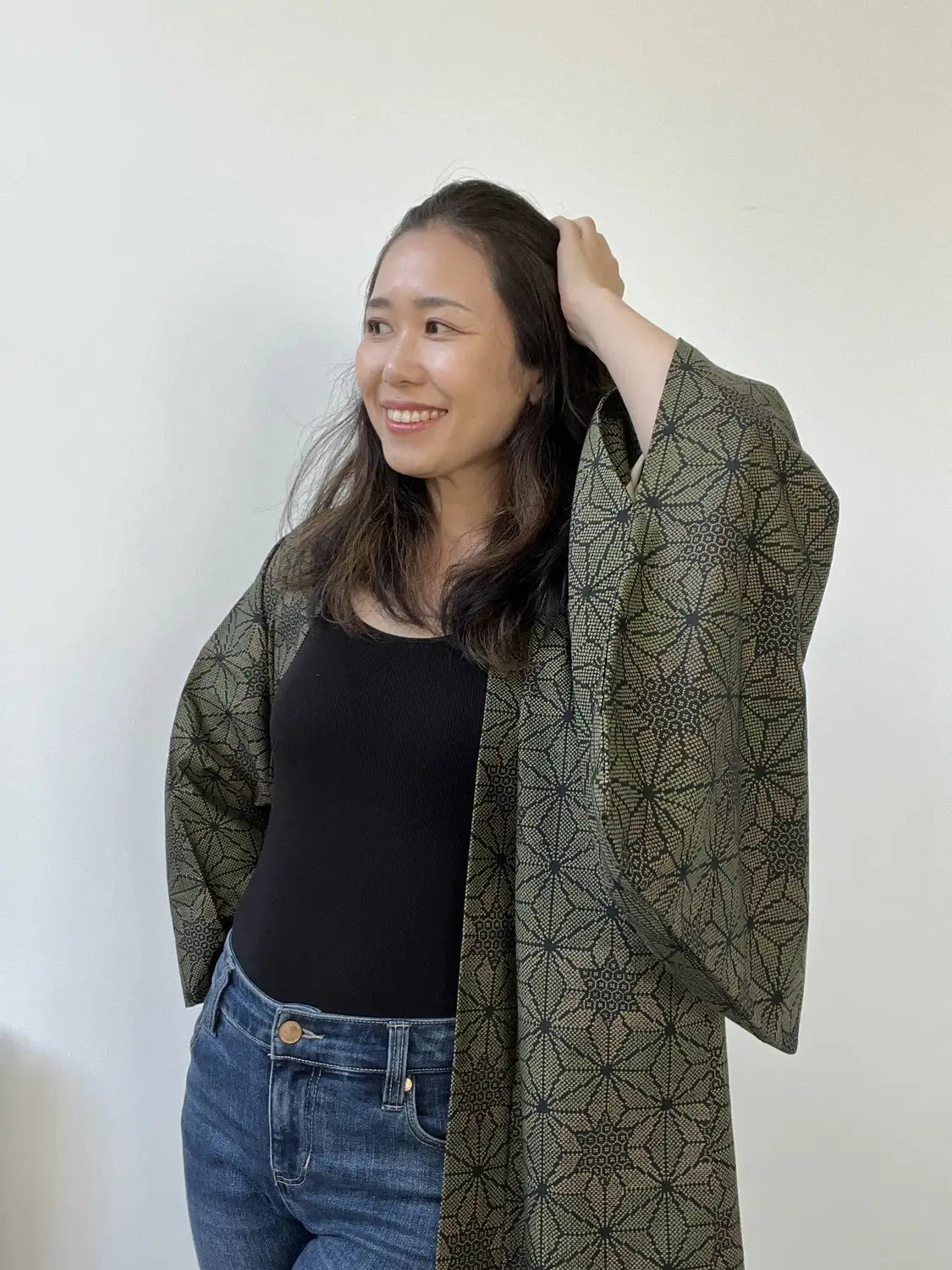 Vintage Tsumugi Haori - Zwarte Asanoha-