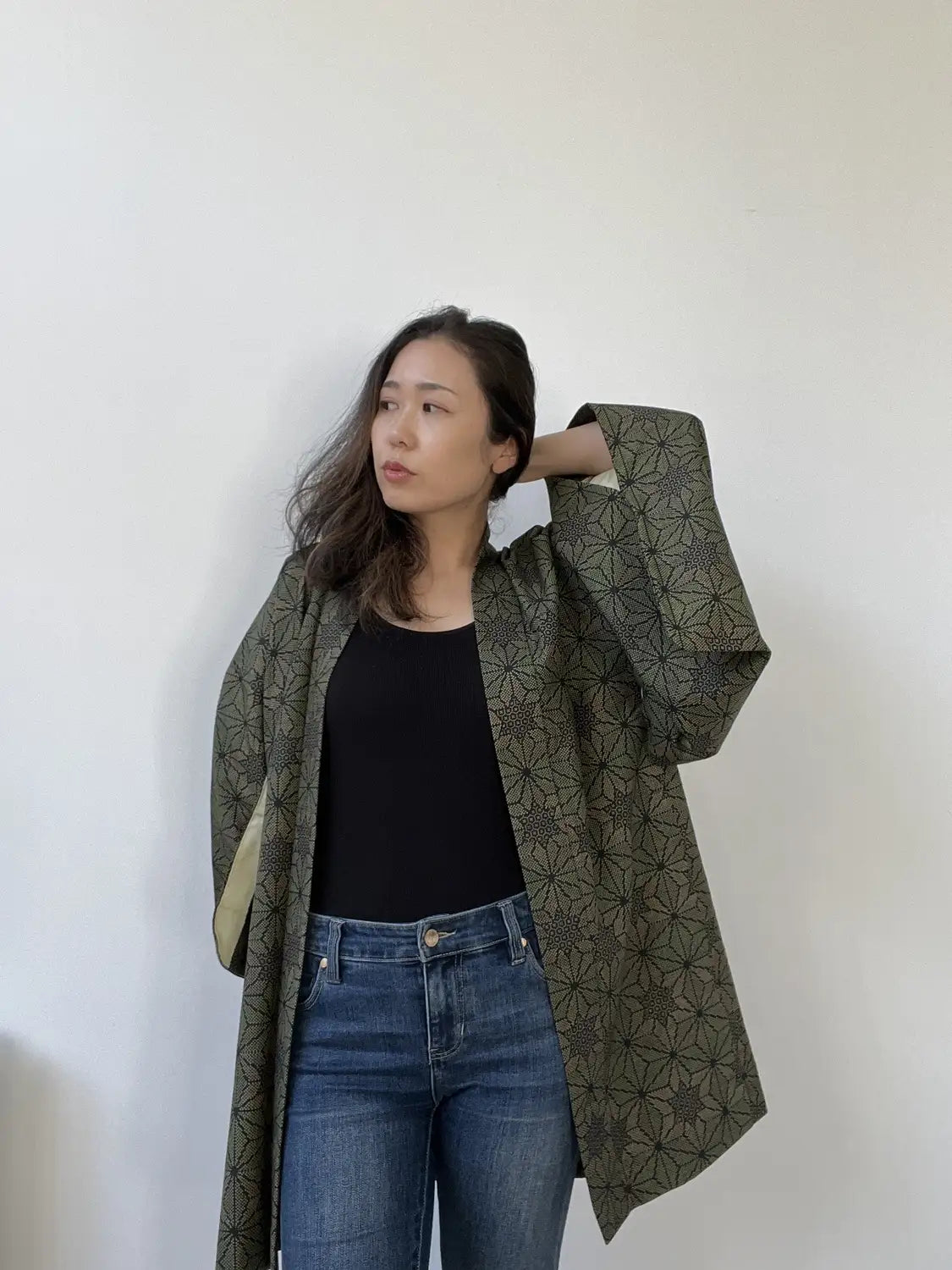 Vintage Tsumugi Haori - Zwarte Asanoha-