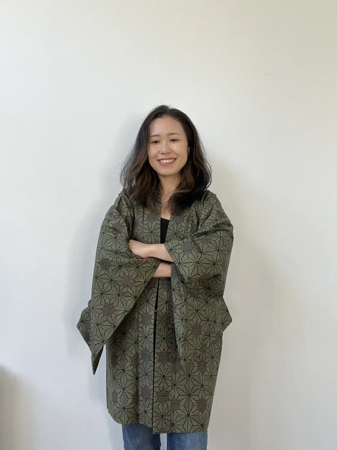 Vintage Tsumugi Haori - Zwarte Asanoha-