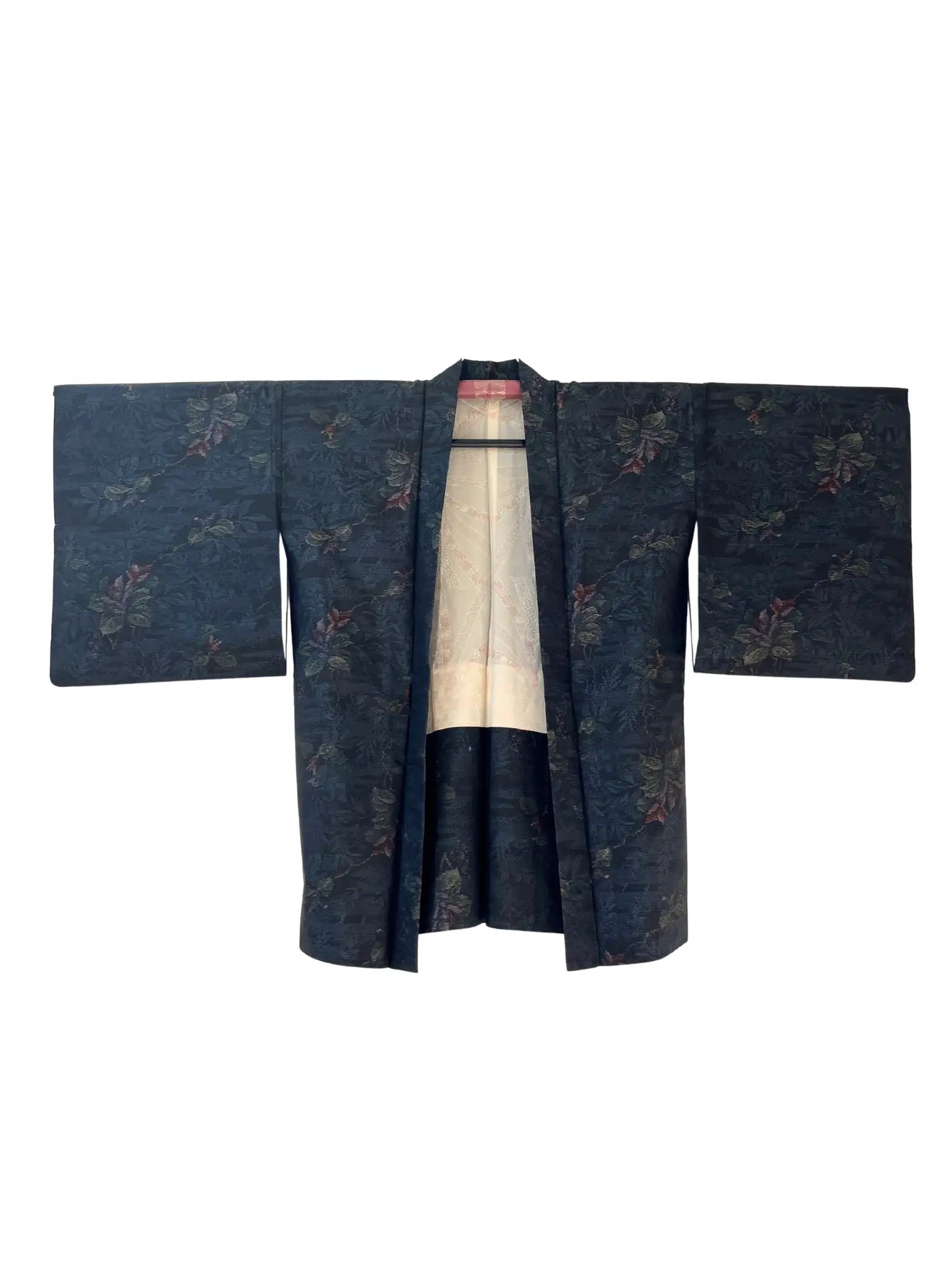Vintage Tsumugi Haori -  Black and Blue Delicate flowers-