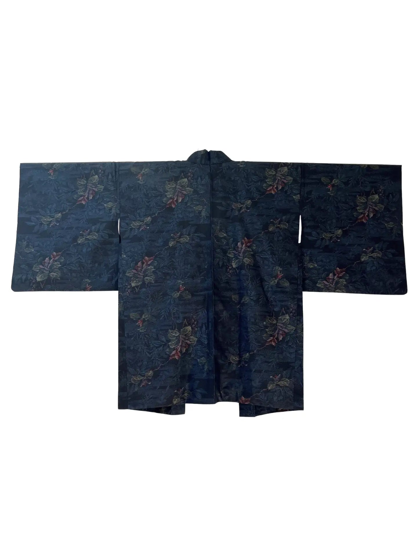 Vintage Tsumugi Haori -  Black and Blue Delicate flowers-