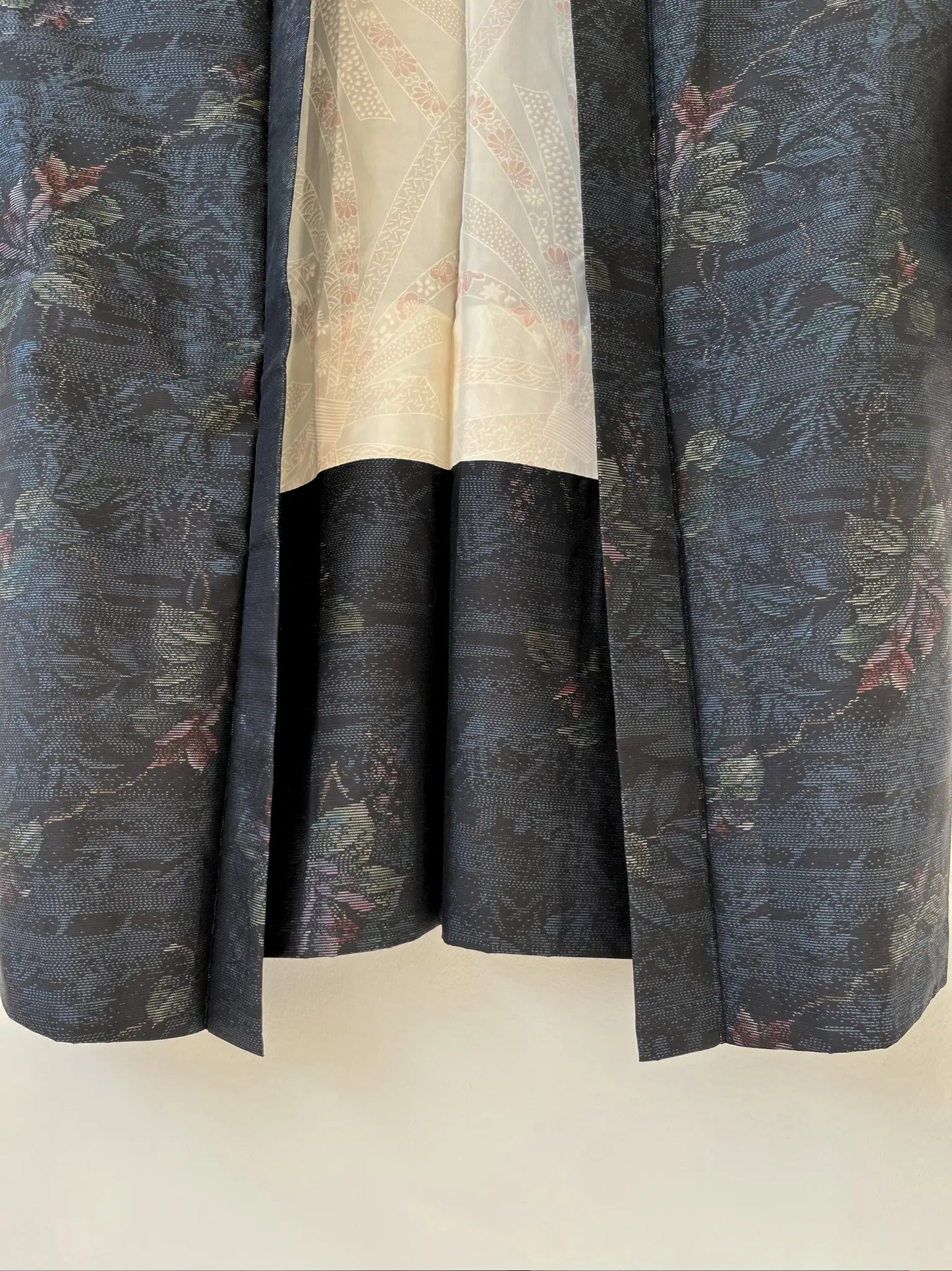 Vintage Tsumugi Haori -  Black and Blue Delicate flowers-