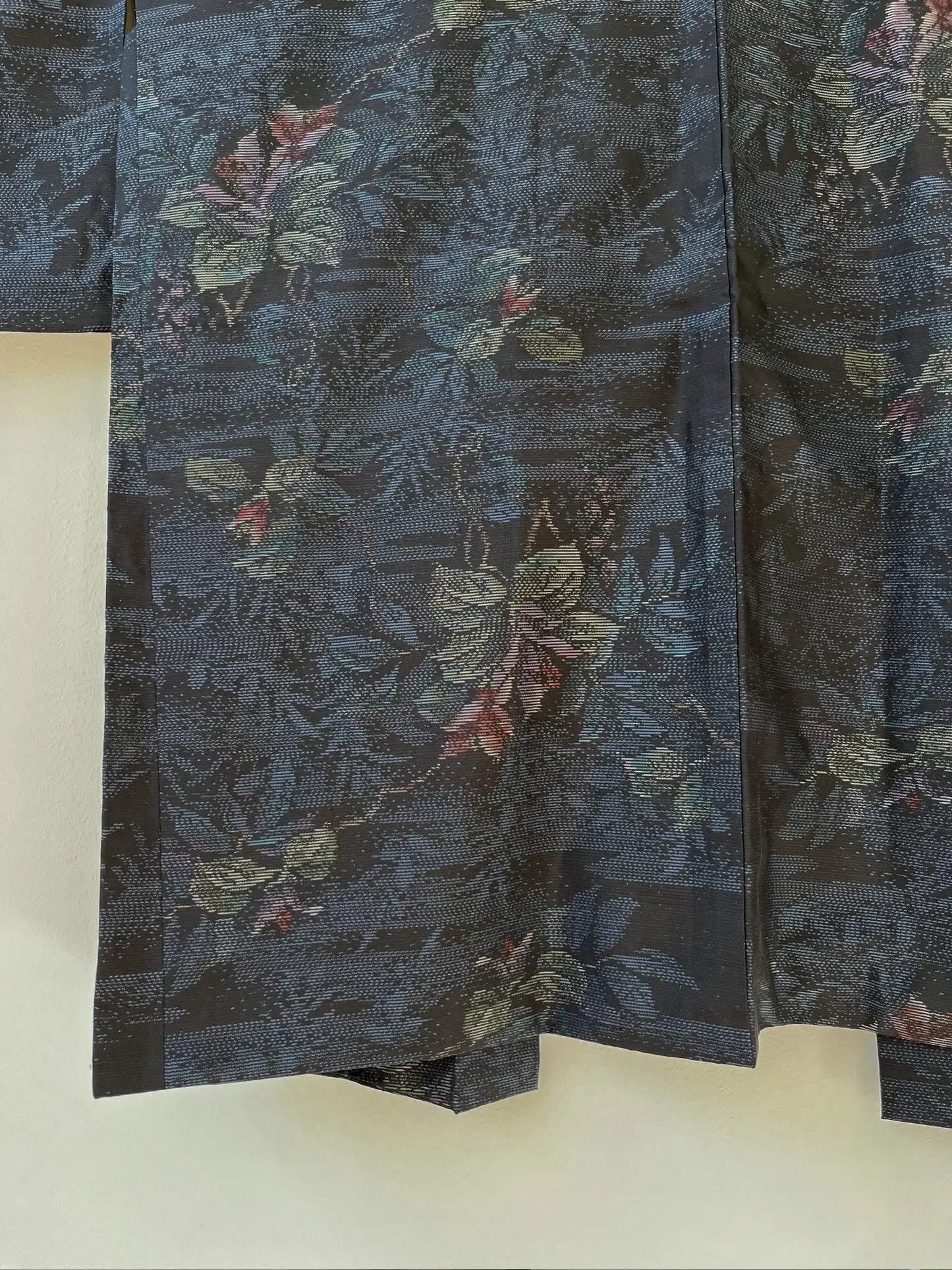 Vintage Tsumugi Haori -  Black and Blue Delicate flowers-