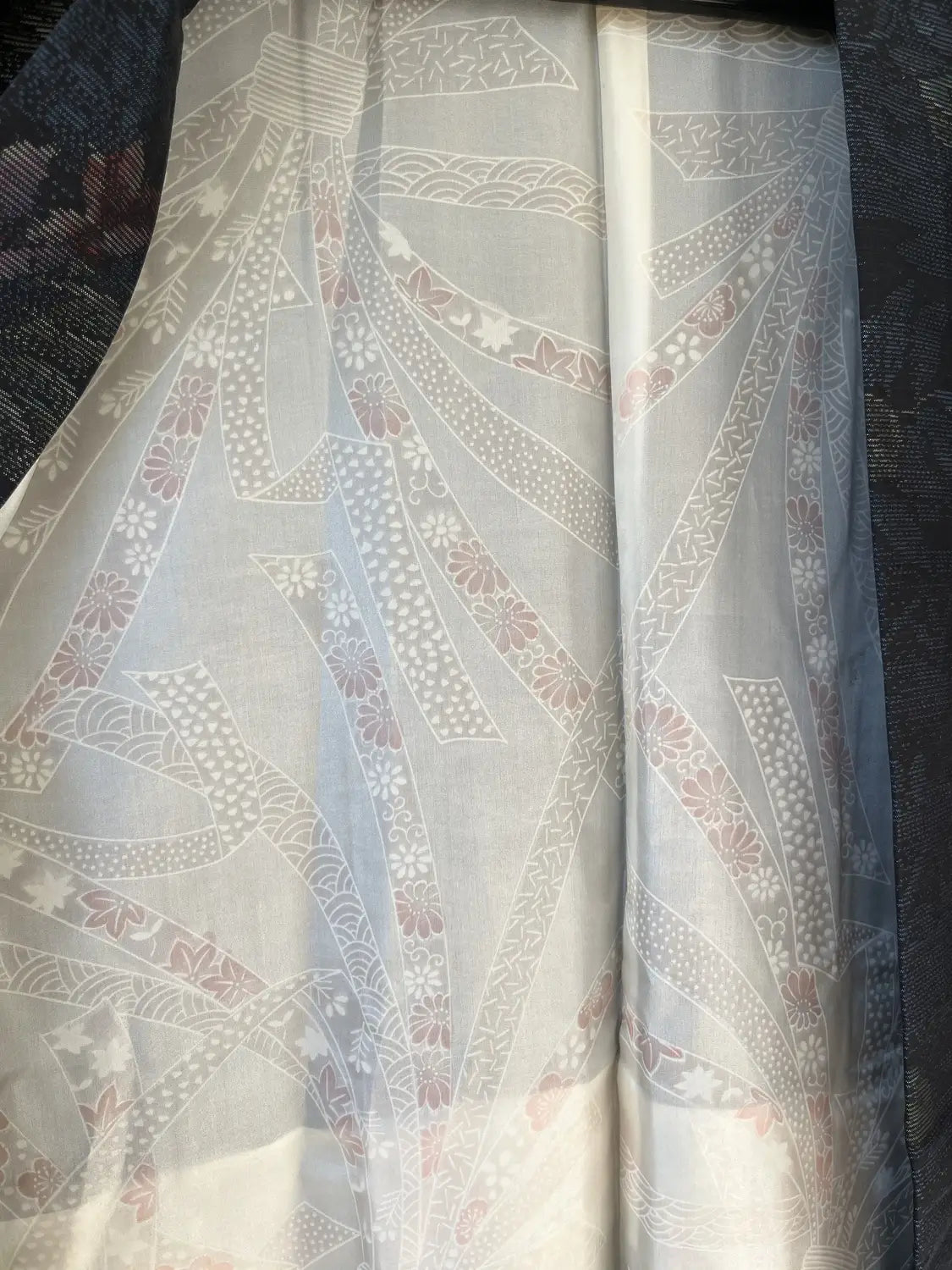 Vintage Tsumugi Haori -  Black and Blue Delicate flowers-