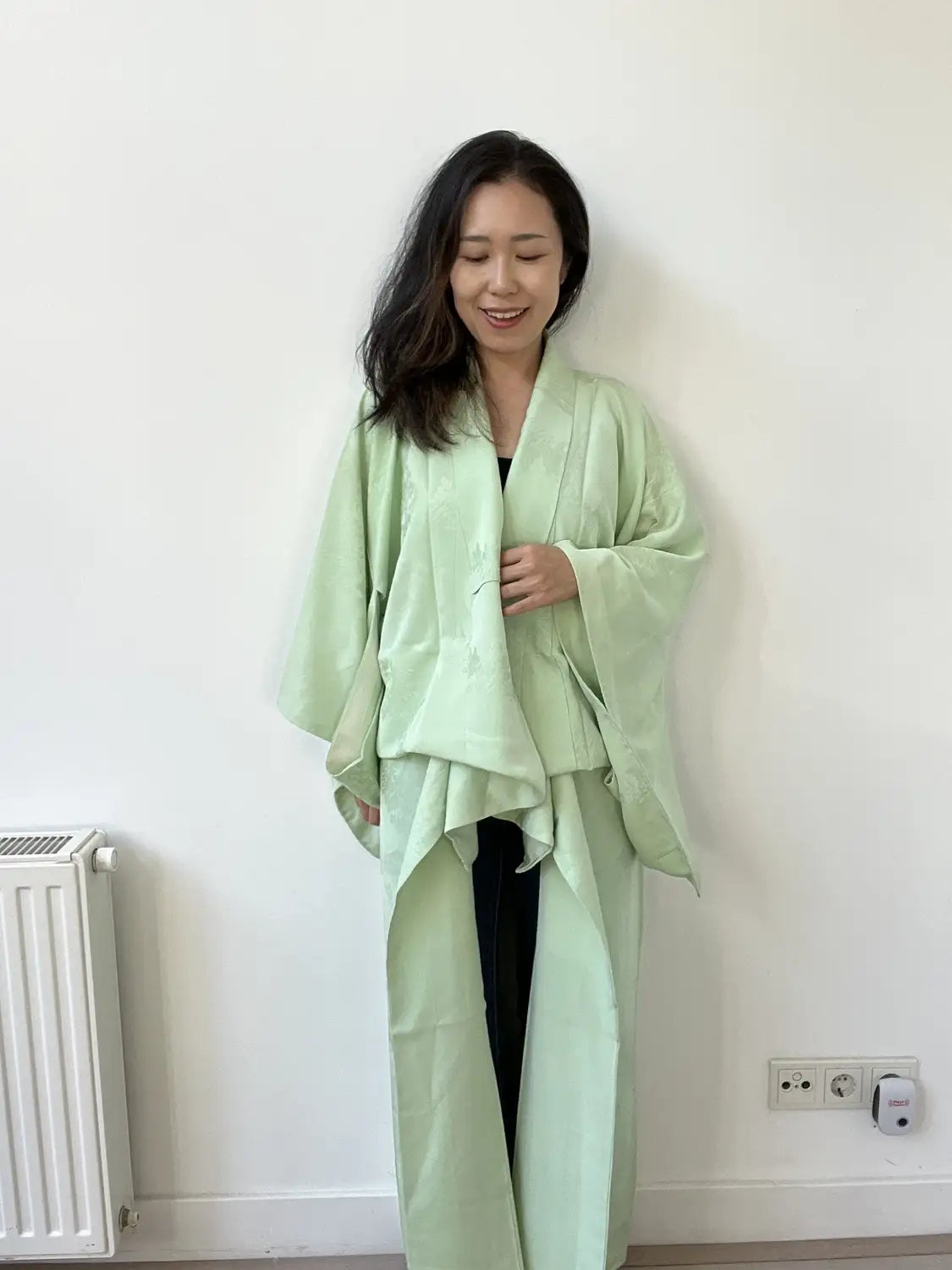 kimono iromuji vintage - arbres vert clair - arrangement original Hallelujah
