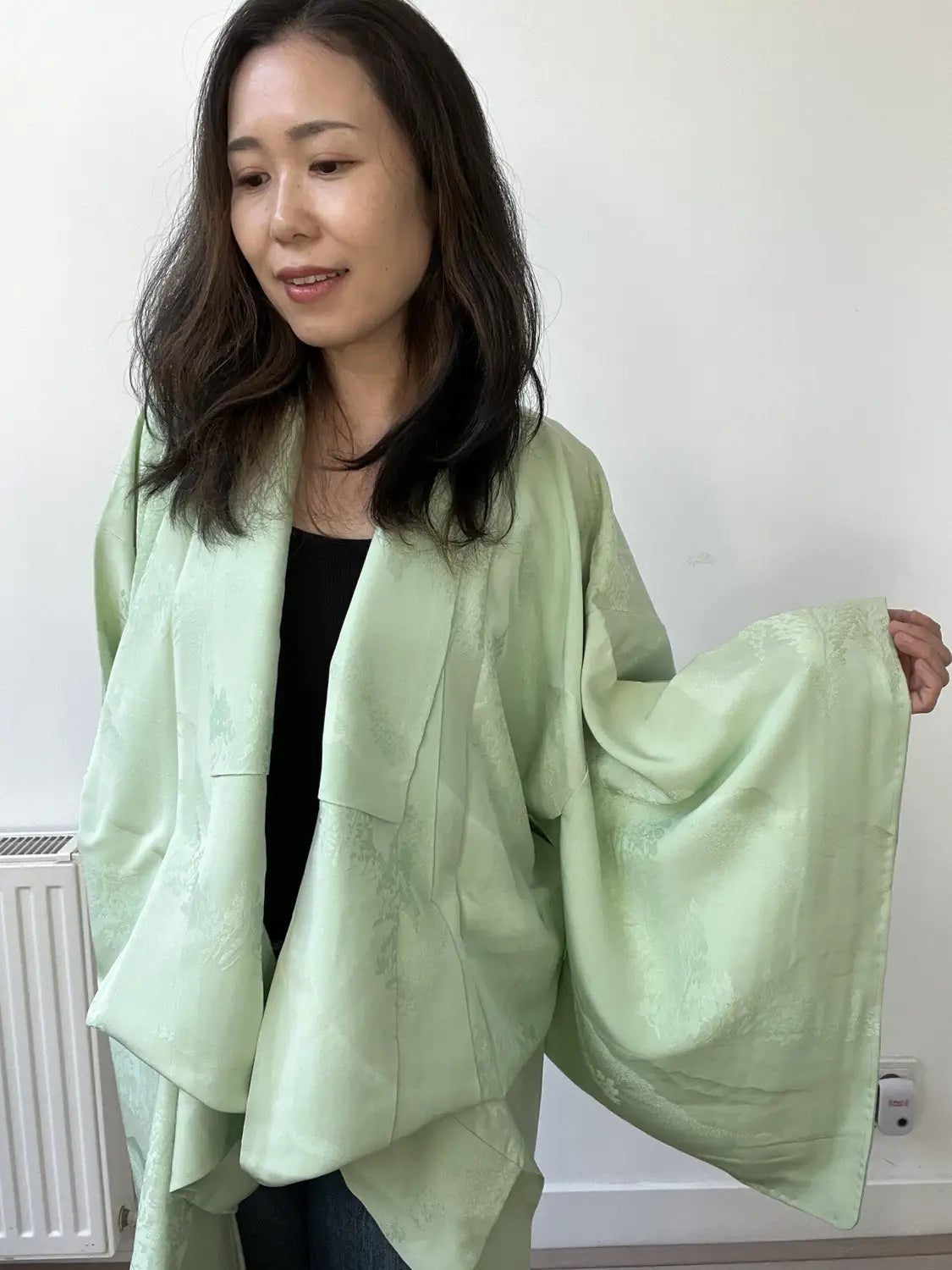 kimono iromuji vintage - arbres vert clair - arrangement original Hallelujah