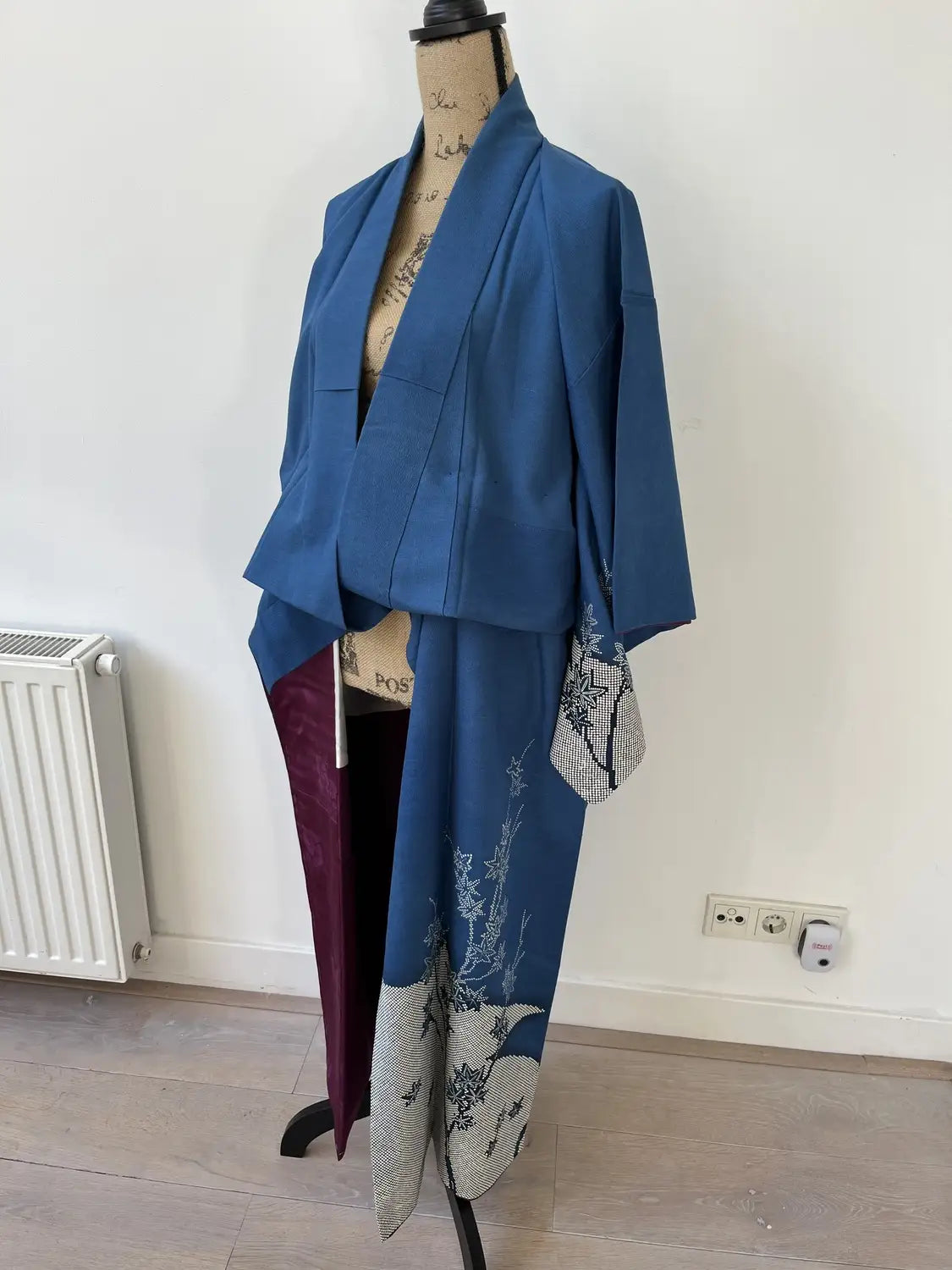 Vintage  homongi kimono - Blue  Shibori mountains and flowers - Hallelujah original arrange