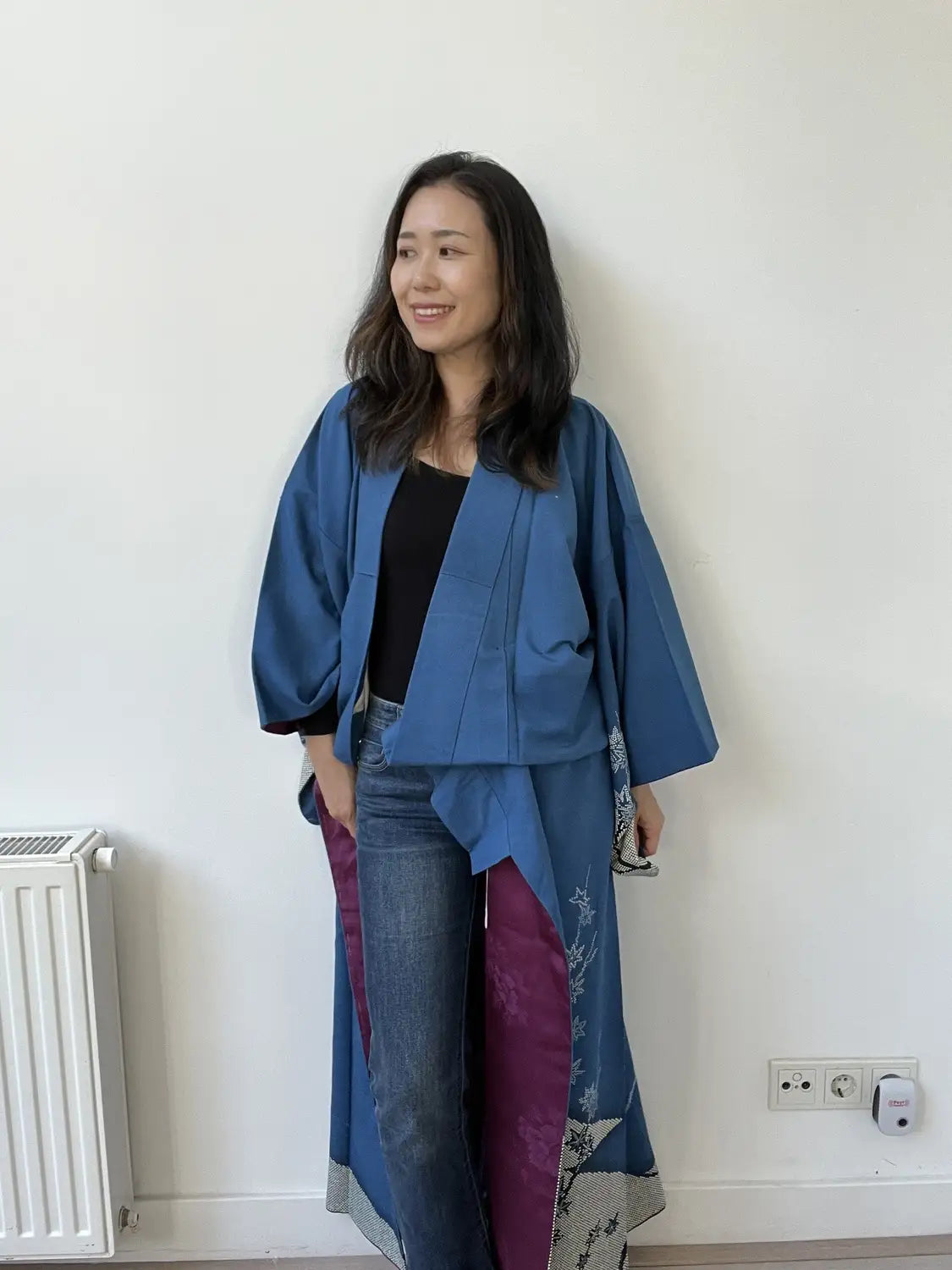 Vintage  homongi kimono - Blue  Shibori mountains and flowers - Hallelujah original arrange