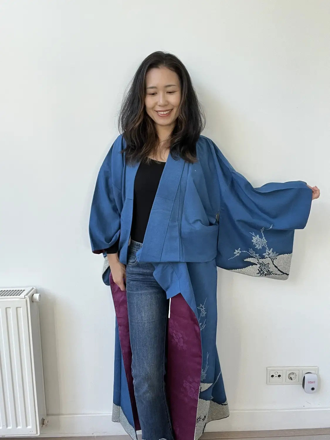 Vintage  homongi kimono - Blue  Shibori mountains and flowers - Hallelujah original arrange
