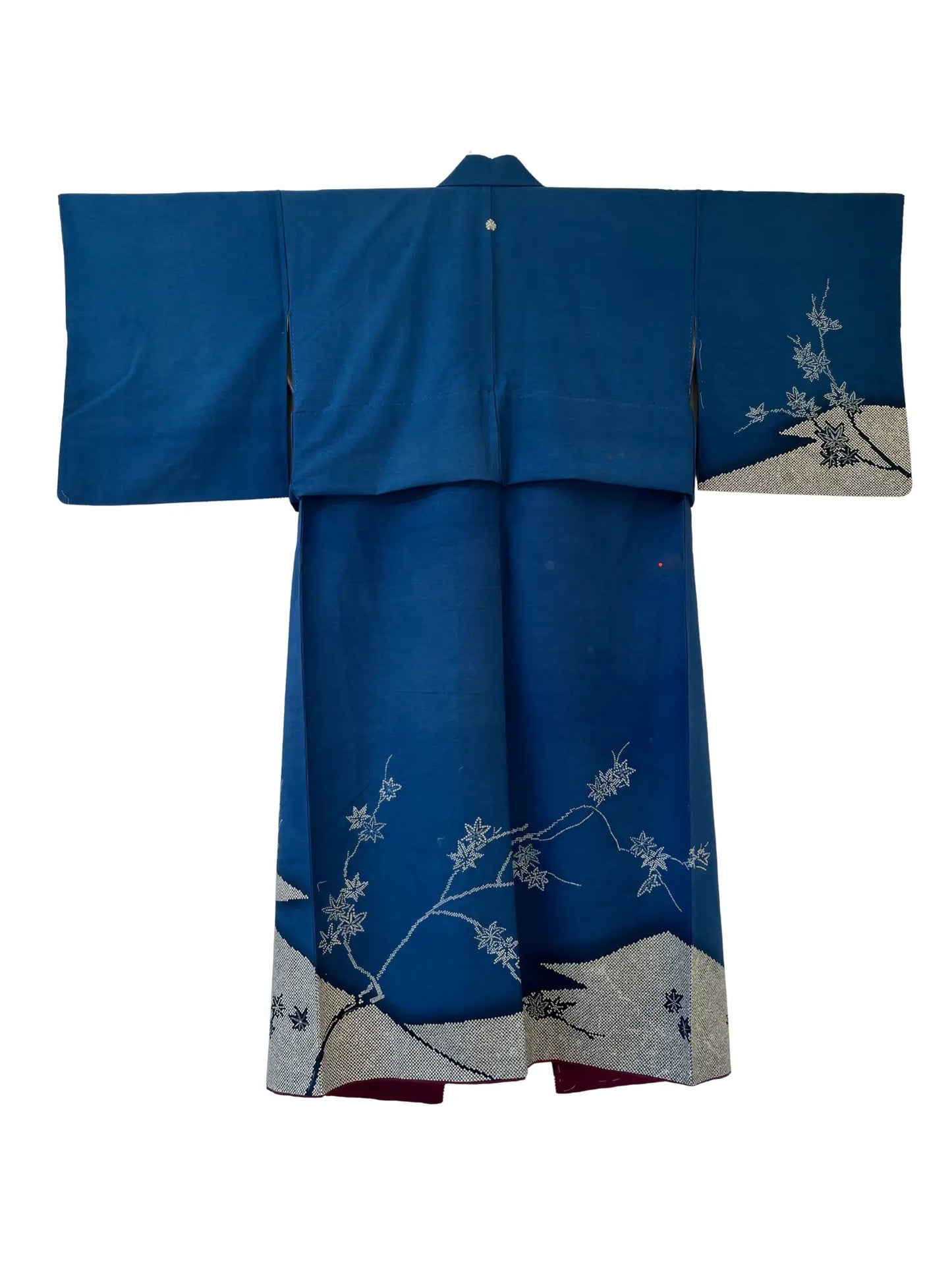 Vintage  homongi kimono - Blue  Shibori mountains and flowers - Hallelujah original arrange