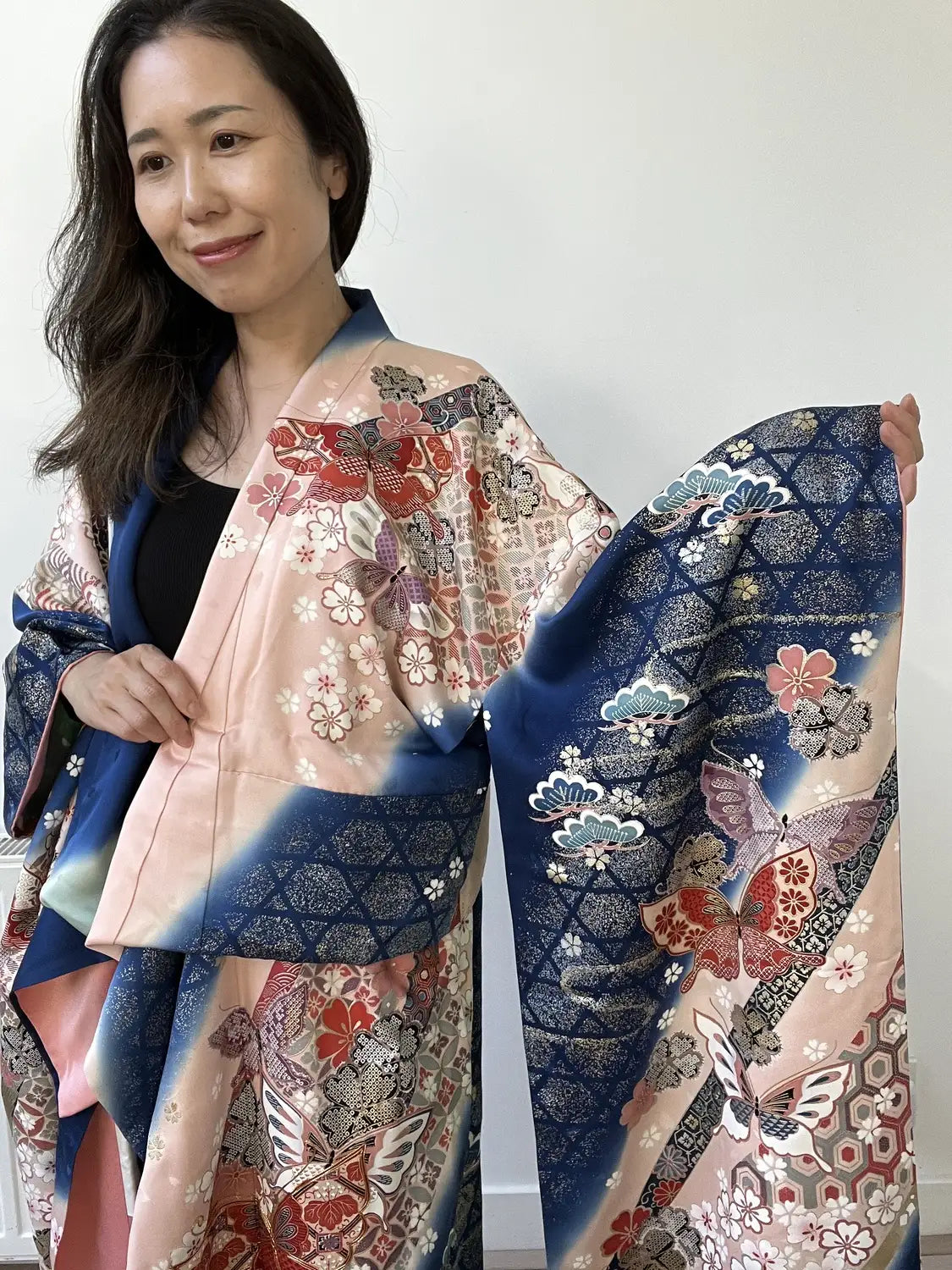 Vintage Furisode – Kirschblüten und Schmetterlinge in der Milchstraße – Halleluja original arrangiert