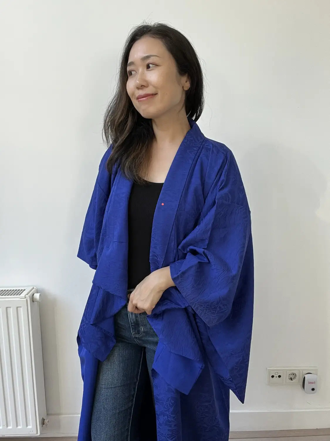 Vintage Iromuji-Kimono - Tiefblaues botanisches Blatt - Halleluja original arrangiert