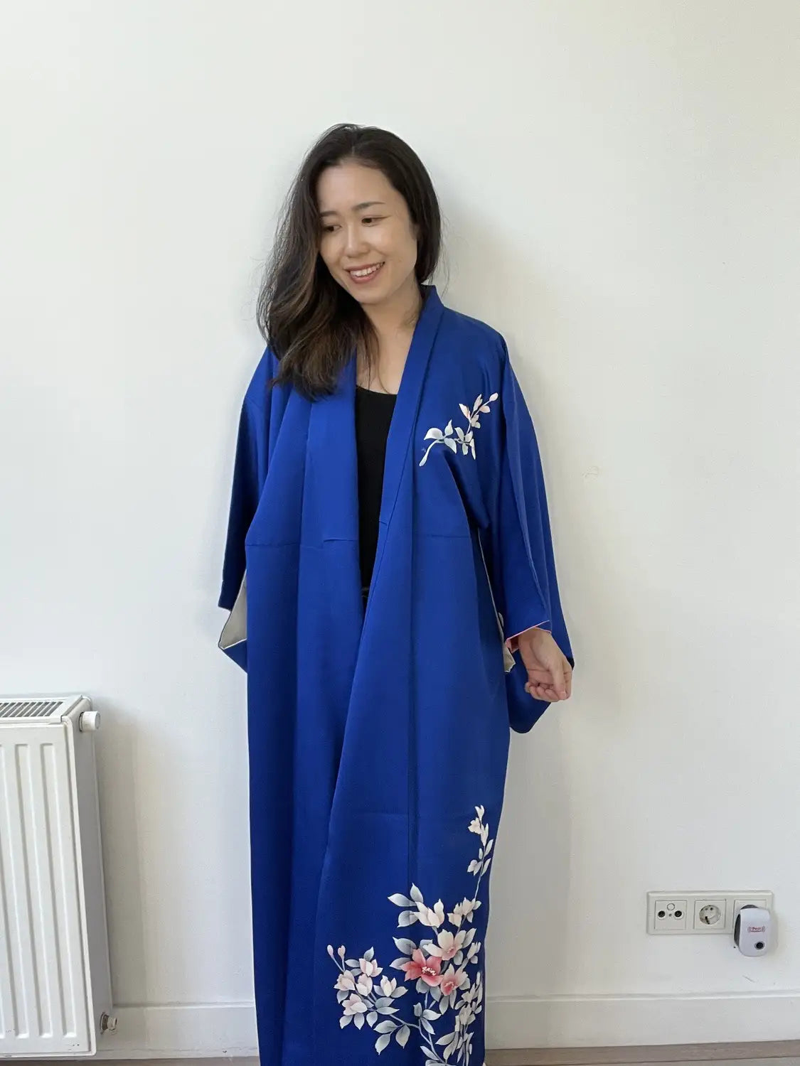 Vintage  homongi kimono - Blue  Blooming in the Field -