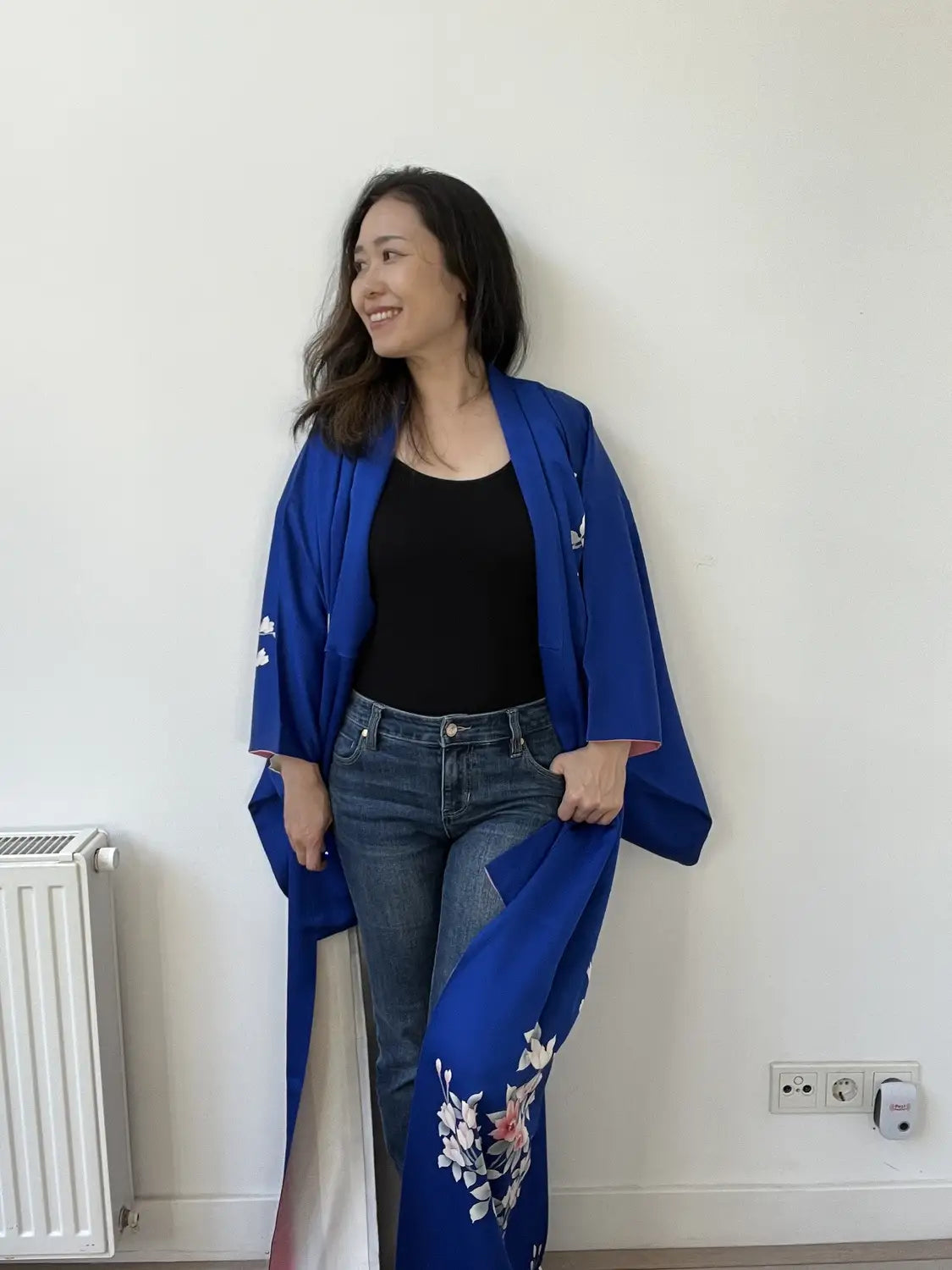 Vintage  homongi kimono - Blue  Blooming in the Field -