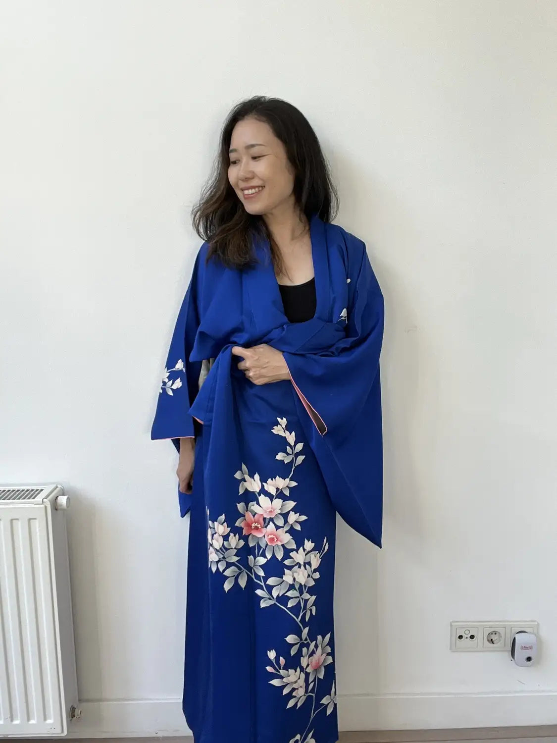 Vintage  homongi kimono - Blue  Blooming in the Field -