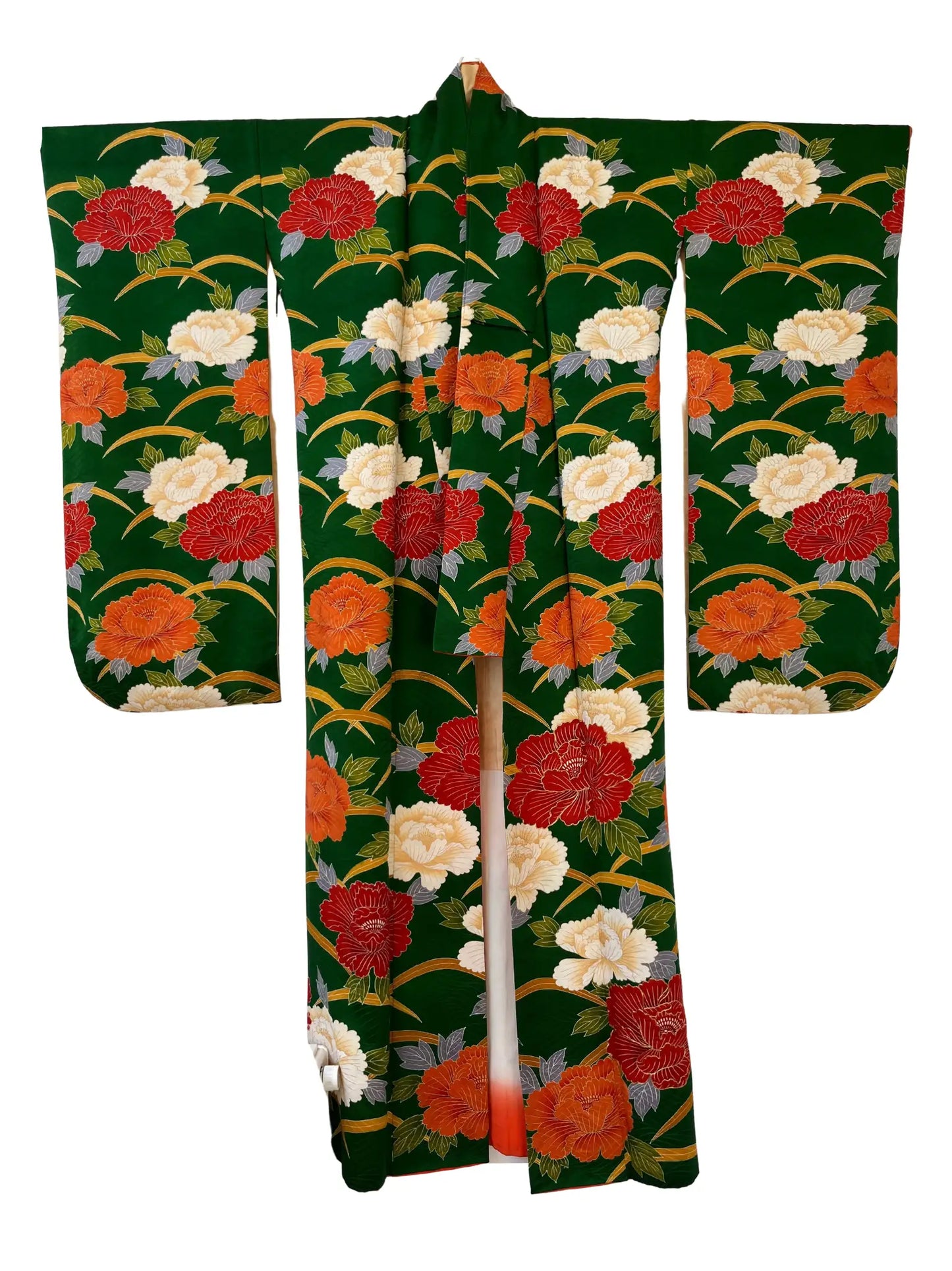 Vintage Furisode - DeepGreen The Invitation of the Peony -
