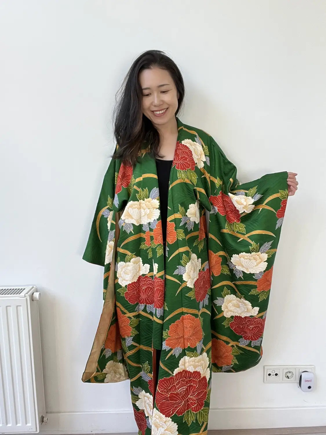 Vintage Furisode - DeepGreen The Invitation of the Peony -