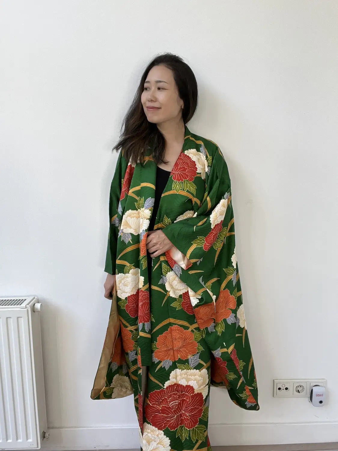 Vintage Furisode - DeepGreen The Invitation of the Peony -