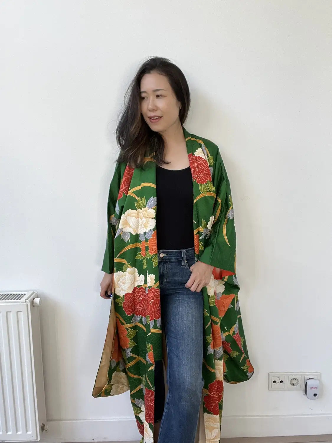 Vintage Furisode - DeepGreen The Invitation of the Peony -