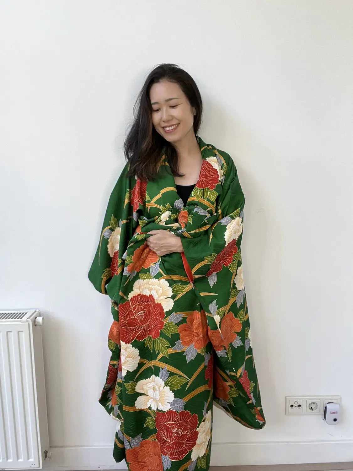 Vintage Furisode - DeepGreen The Invitation of the Peony -