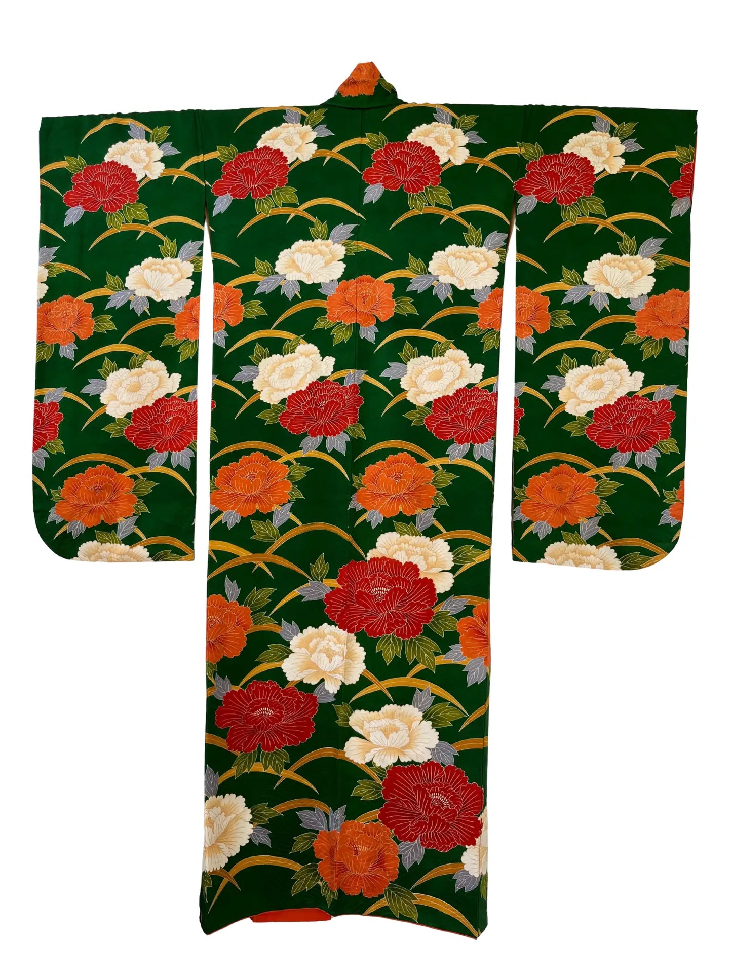 Vintage Furisode - DeepGreen The Invitation of the Peony -