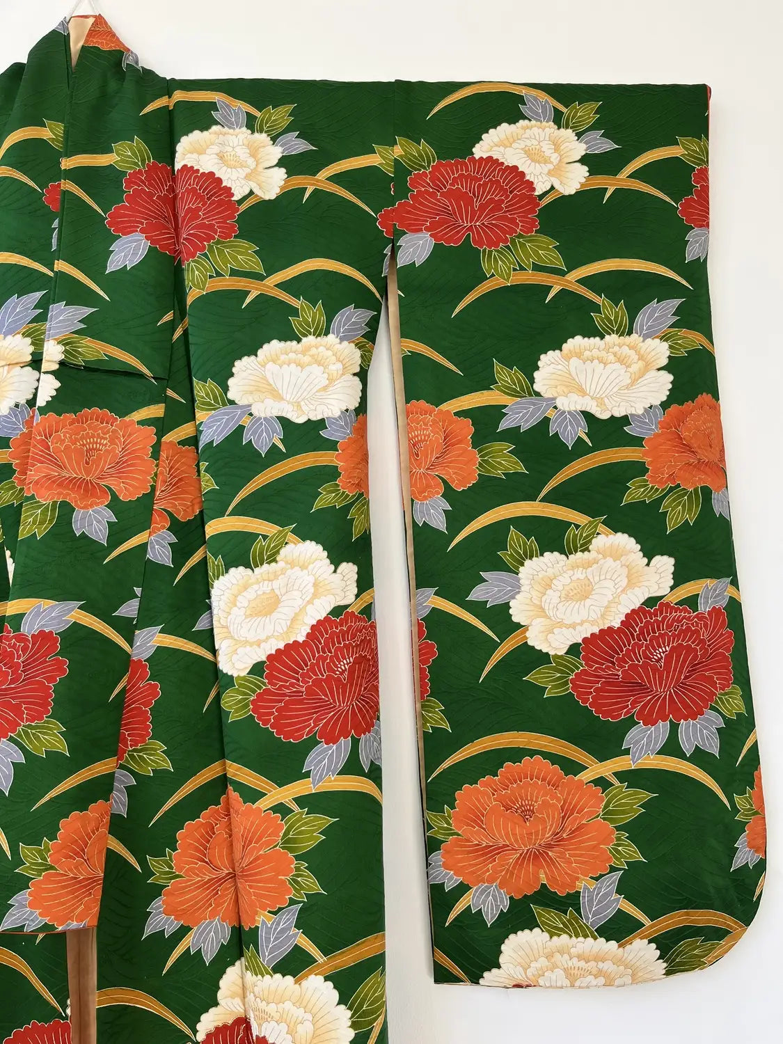 Vintage Furisode - DeepGreen The Invitation of the Peony -
