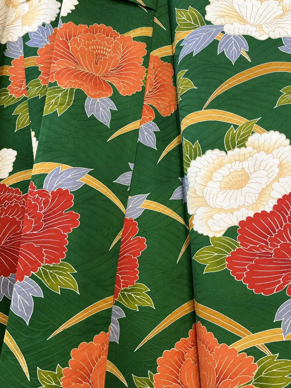 Vintage Furisode - DeepGreen The Invitation of the Peony -