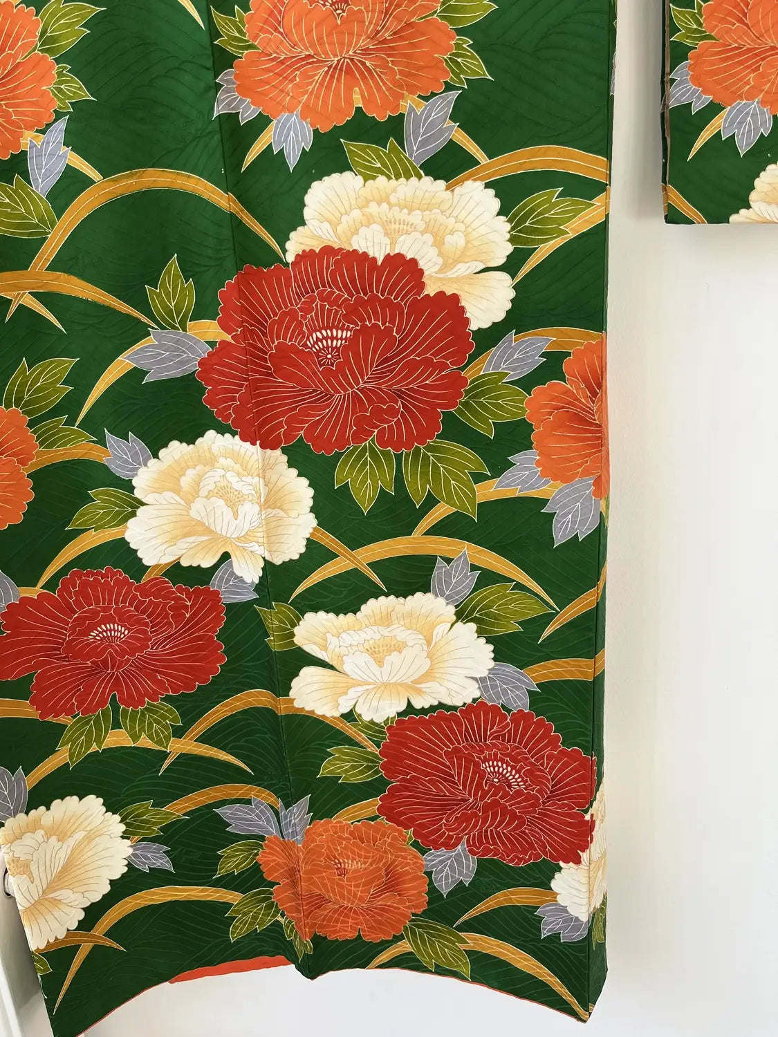 Vintage Furisode - DeepGreen The Invitation of the Peony -