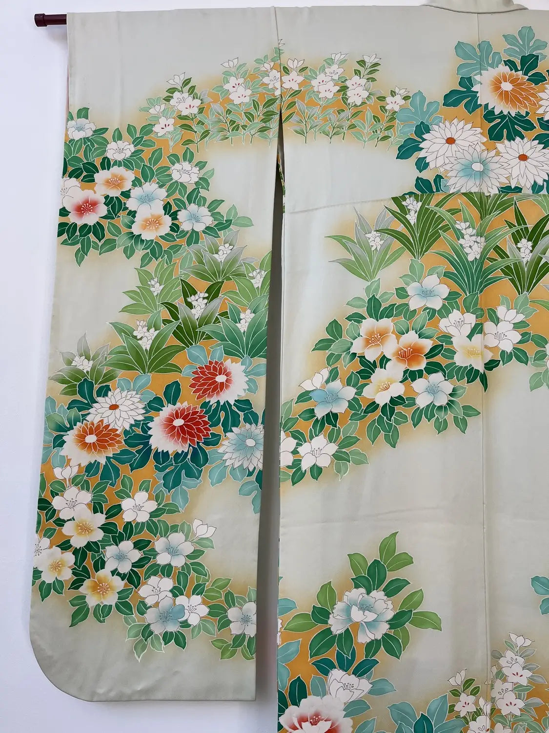 Furisode vintage - Flux de fleurs blanc-vert -