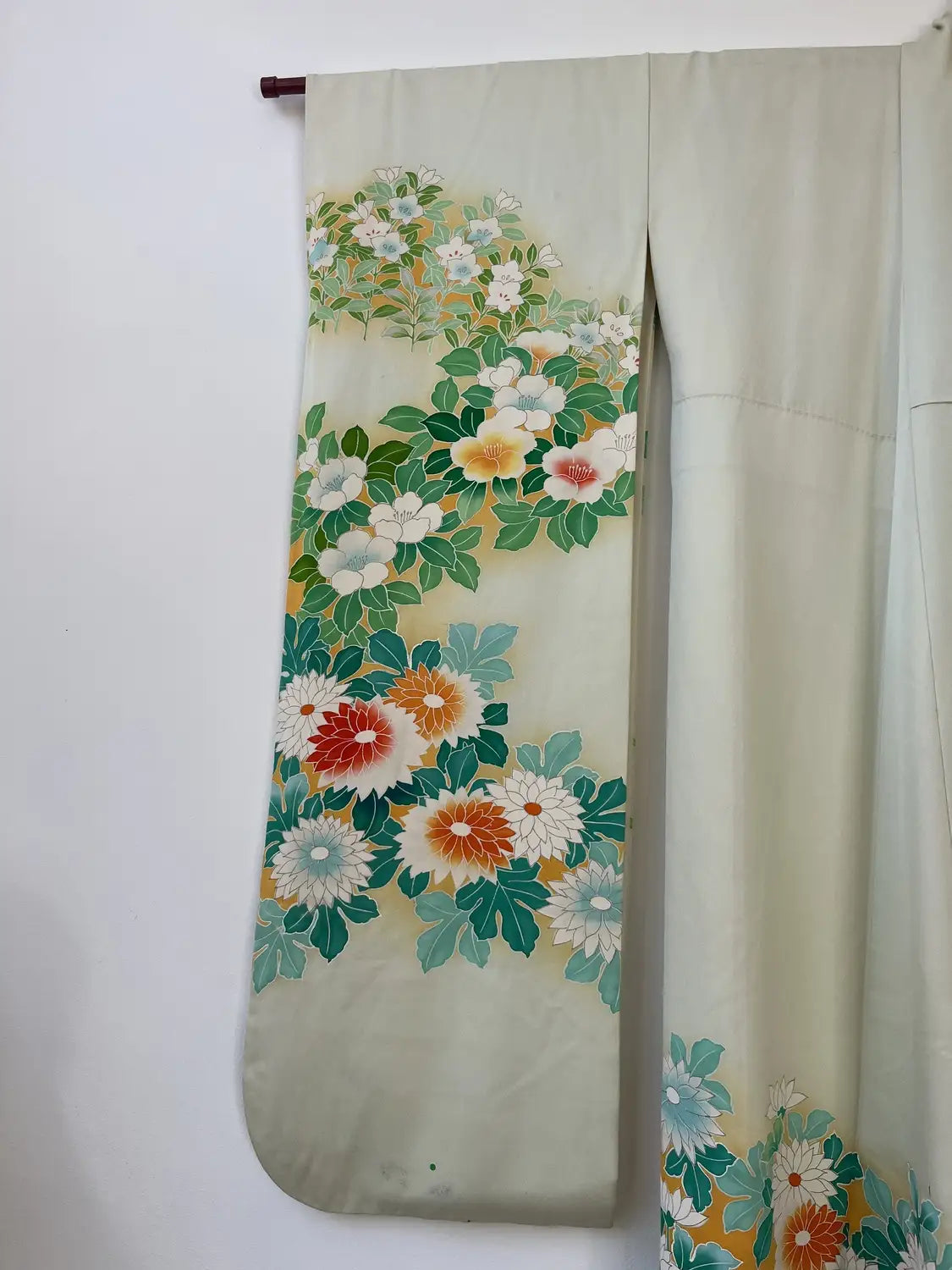 Furisode vintage - Flux de fleurs blanc-vert -
