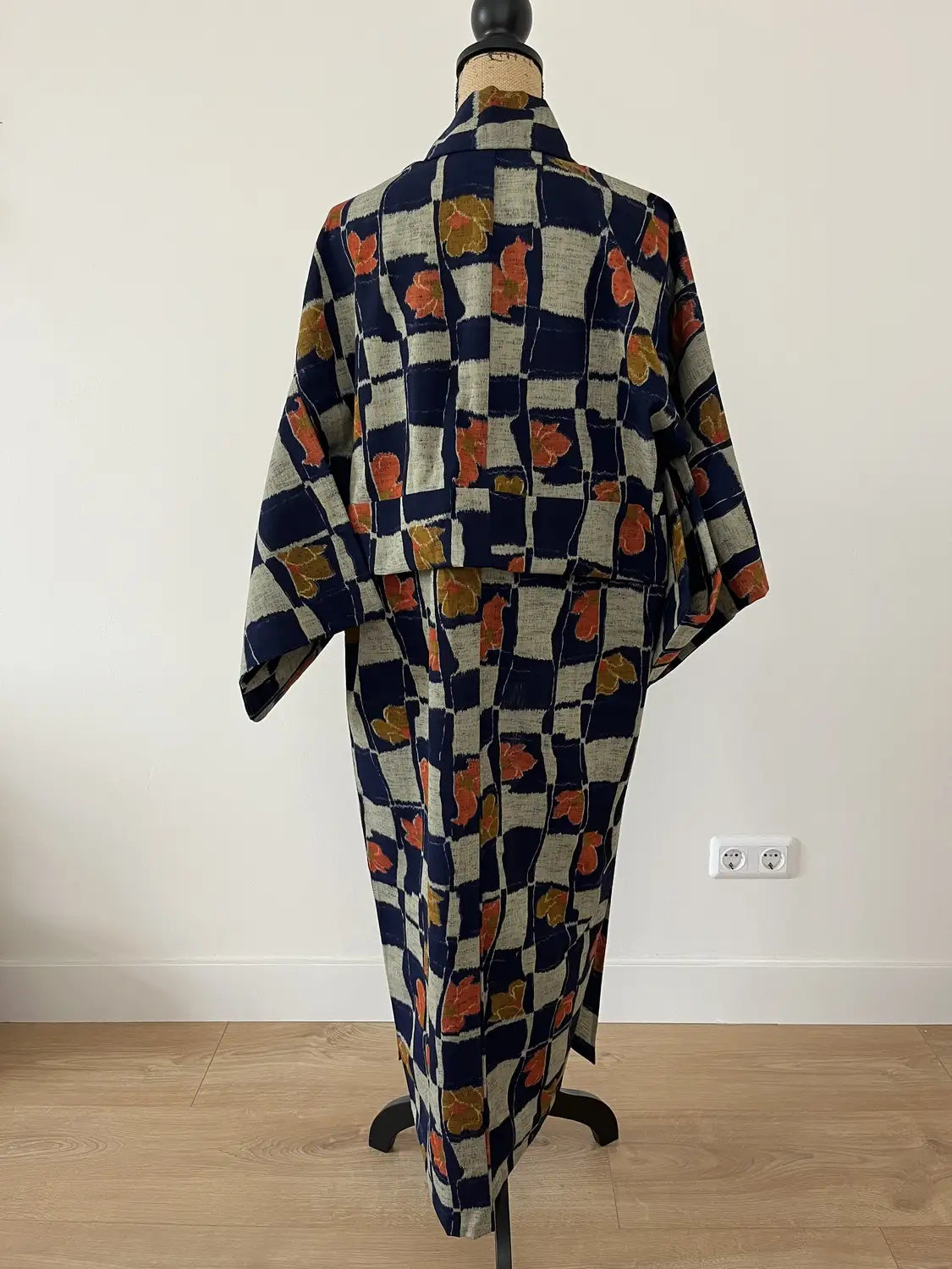 Vintage tsumugi kimono - Navy & Silver Mozaïek - Hallelujah origineel arrangement